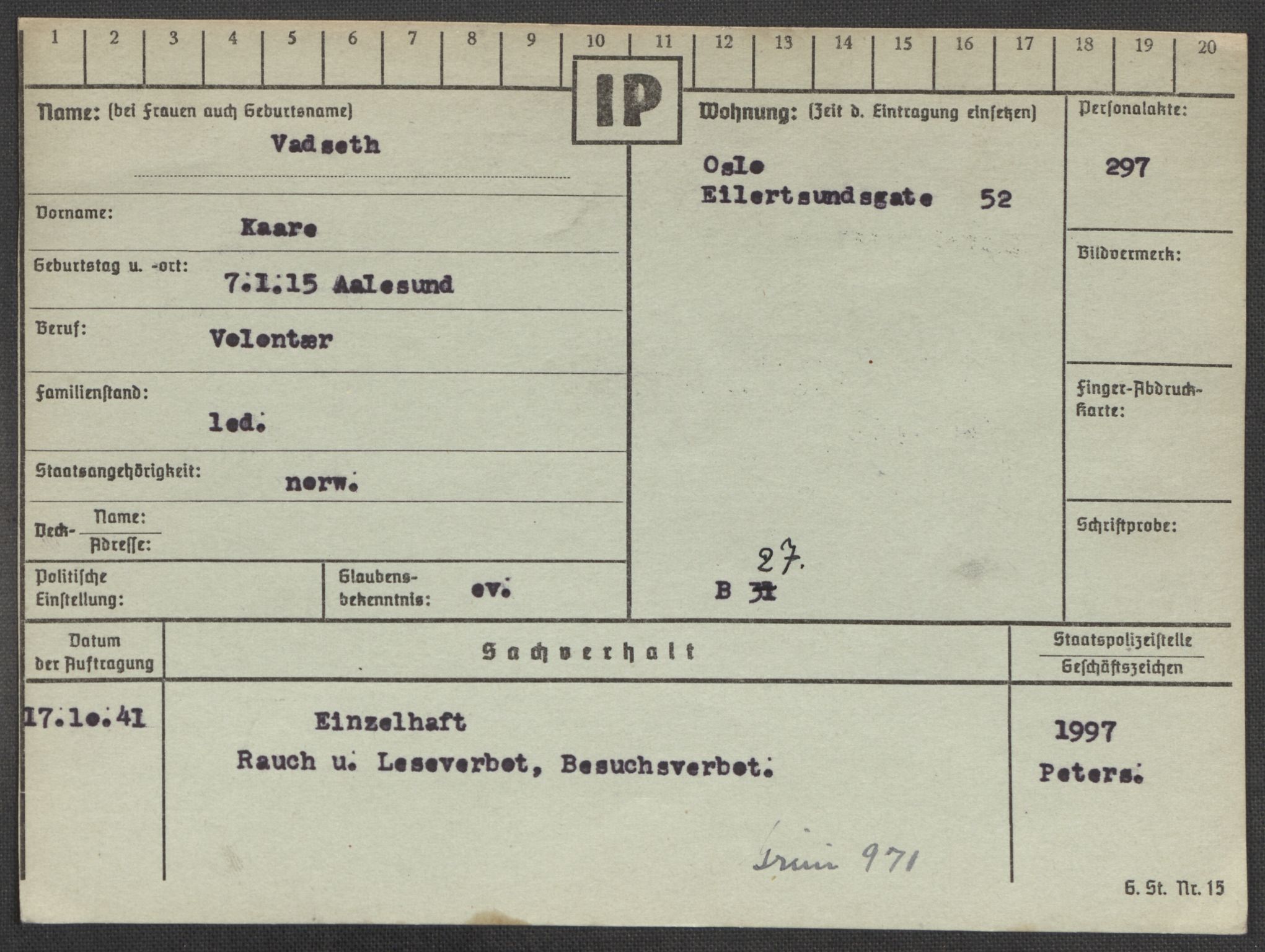 Befehlshaber der Sicherheitspolizei und des SD, AV/RA-RAFA-5969/E/Ea/Eaa/L0010: Register over norske fanger i Møllergata 19: Sø-Å, 1940-1945, s. 670