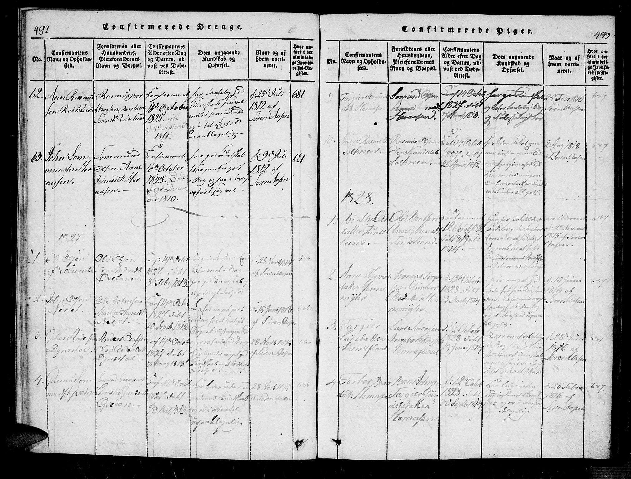 Bjelland sokneprestkontor, SAK/1111-0005/F/Fa/Fab/L0002: Ministerialbok nr. A 2, 1816-1869, s. 492-493