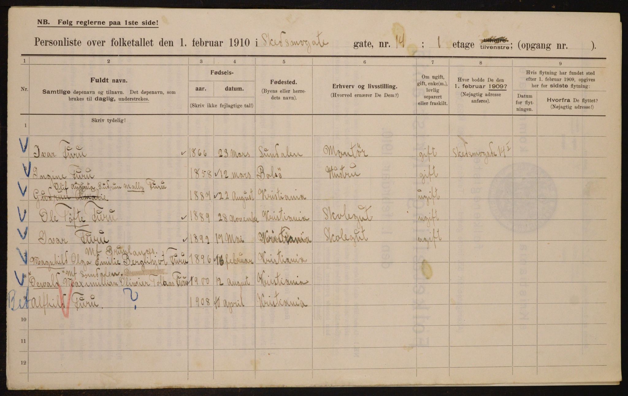 OBA, Kommunal folketelling 1.2.1910 for Kristiania, 1910, s. 91012