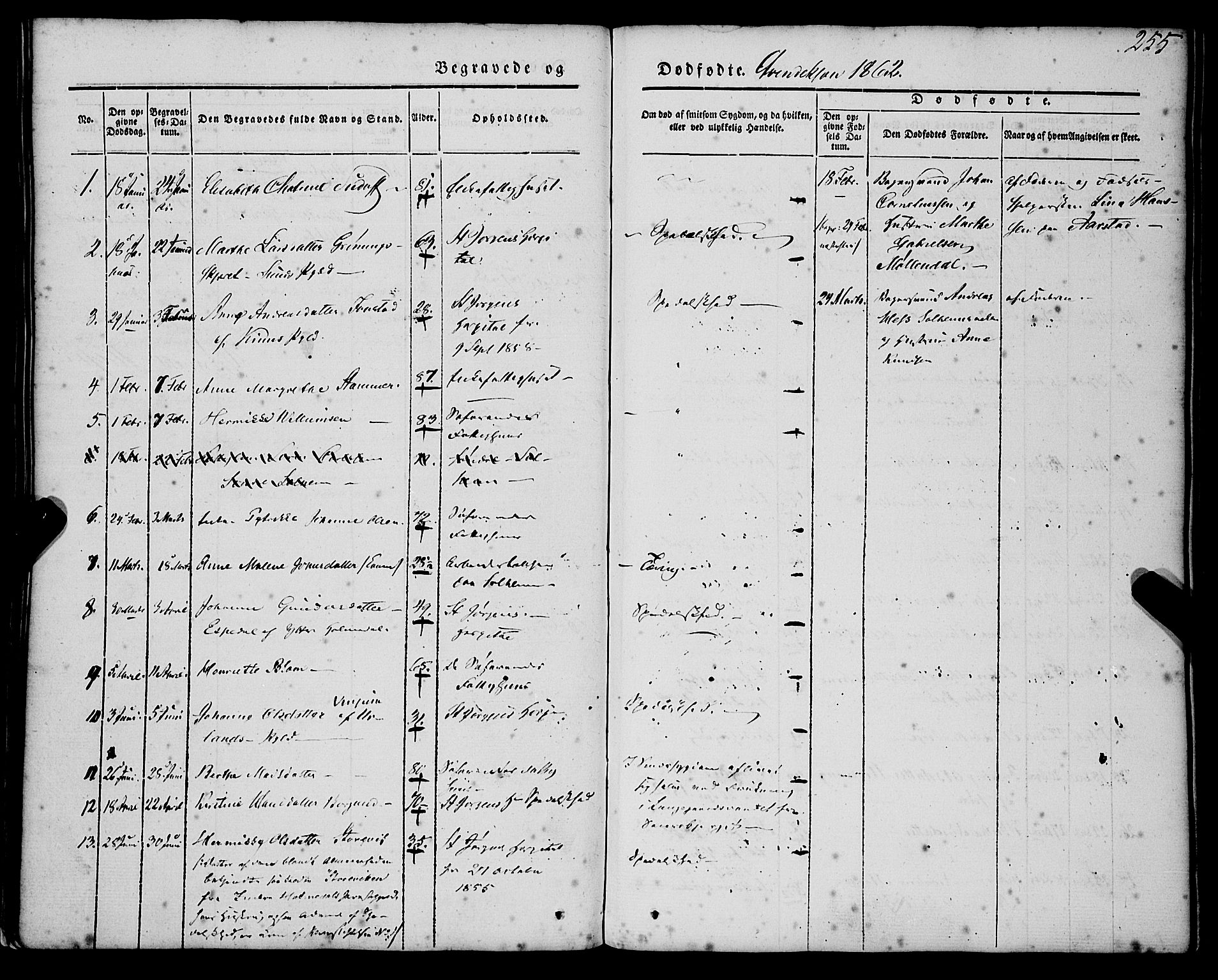 St. Jørgens hospital og Årstad sokneprestembete, AV/SAB-A-99934: Ministerialbok nr. A 4, 1844-1863, s. 255