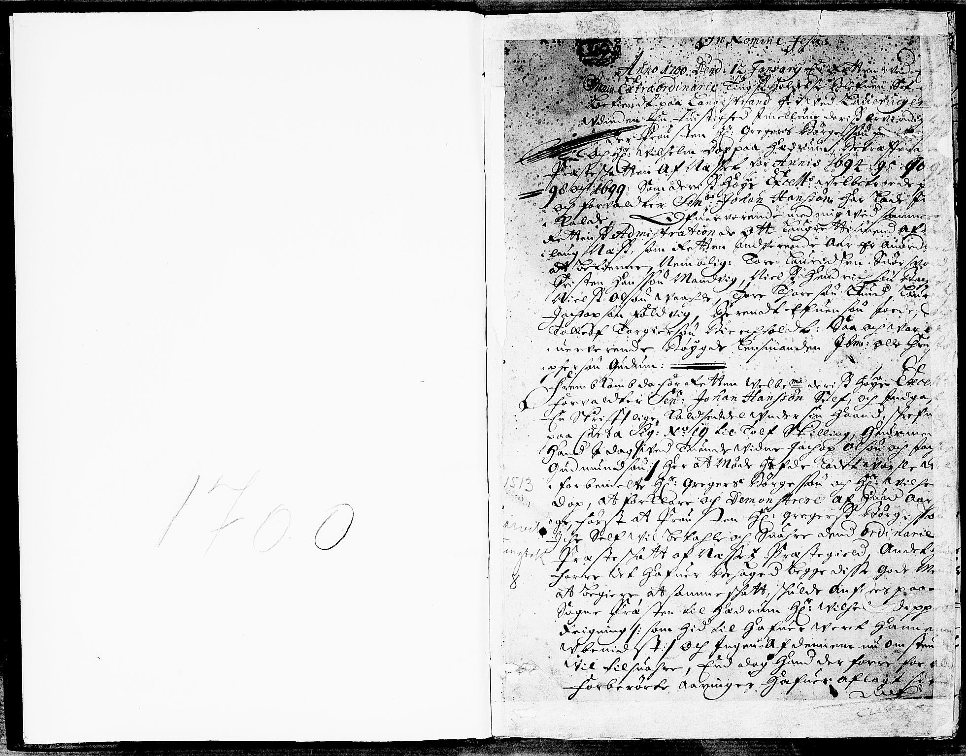 Larvik sorenskriveri, SAKO/A-83/F/Fa/L0008: Tingbok, 1700, s. 1