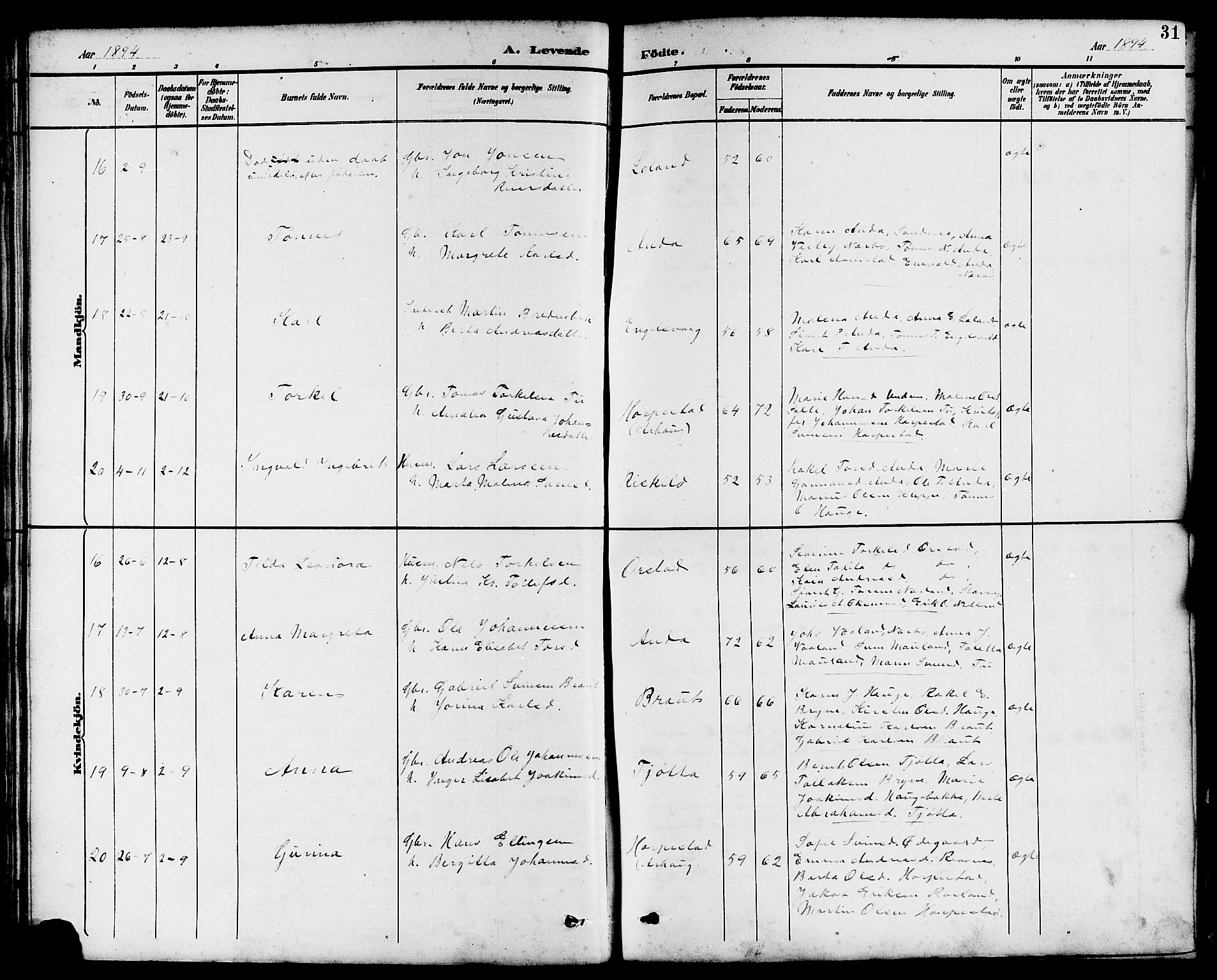 Klepp sokneprestkontor, AV/SAST-A-101803/001/3/30BB/L0004: Klokkerbok nr. B 4, 1889-1914, s. 31
