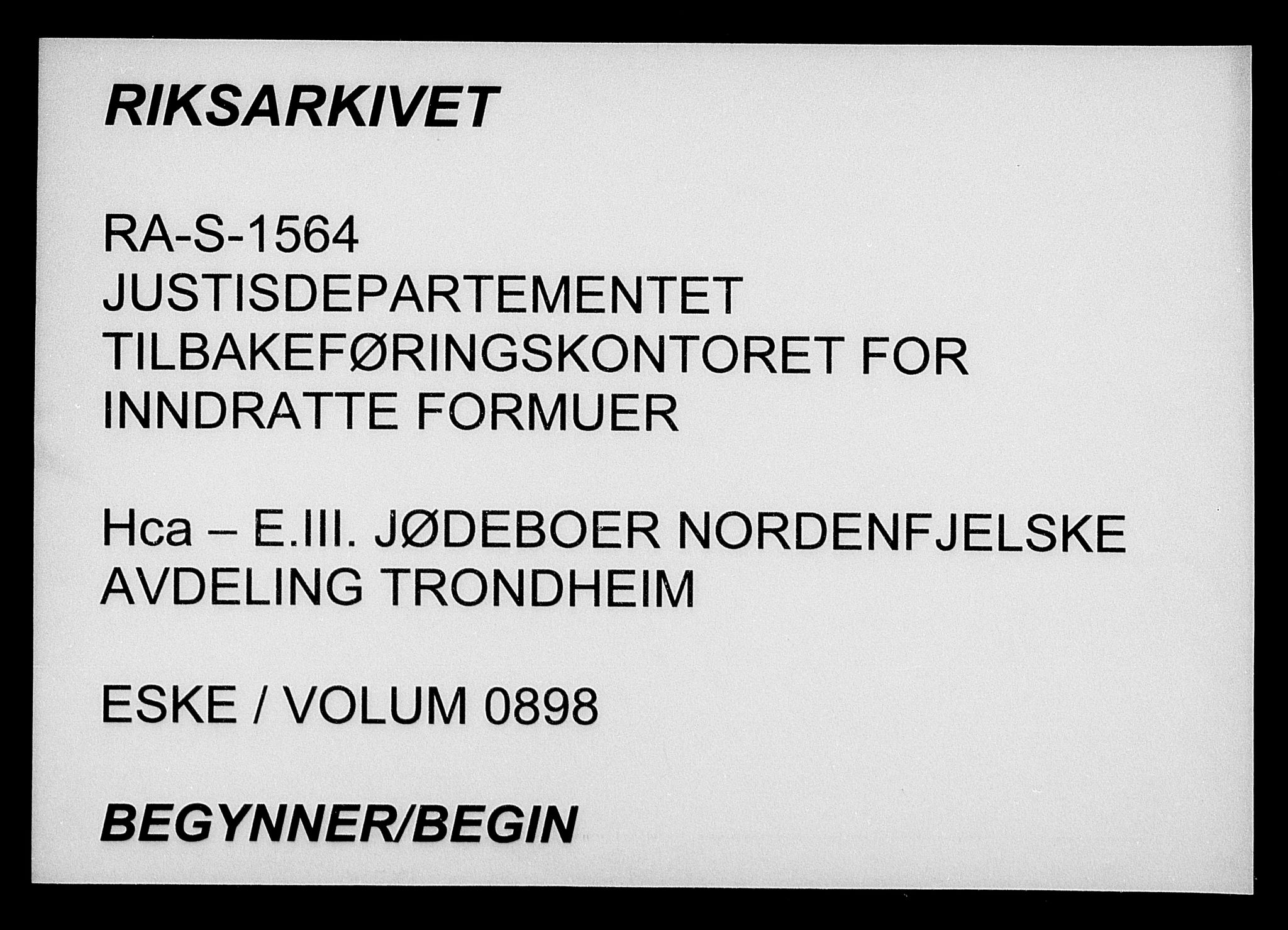 Justisdepartementet, Tilbakeføringskontoret for inndratte formuer, RA/S-1564/H/Hc/Hca/L0898: --, 1945-1947, s. 1