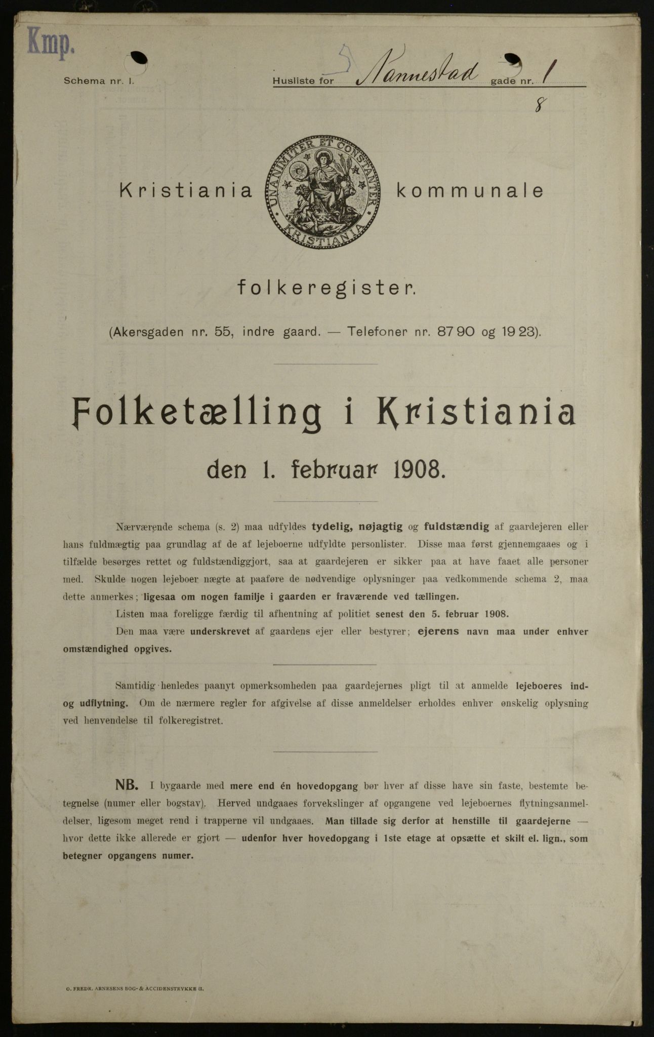 OBA, Kommunal folketelling 1.2.1908 for Kristiania kjøpstad, 1908, s. 61858