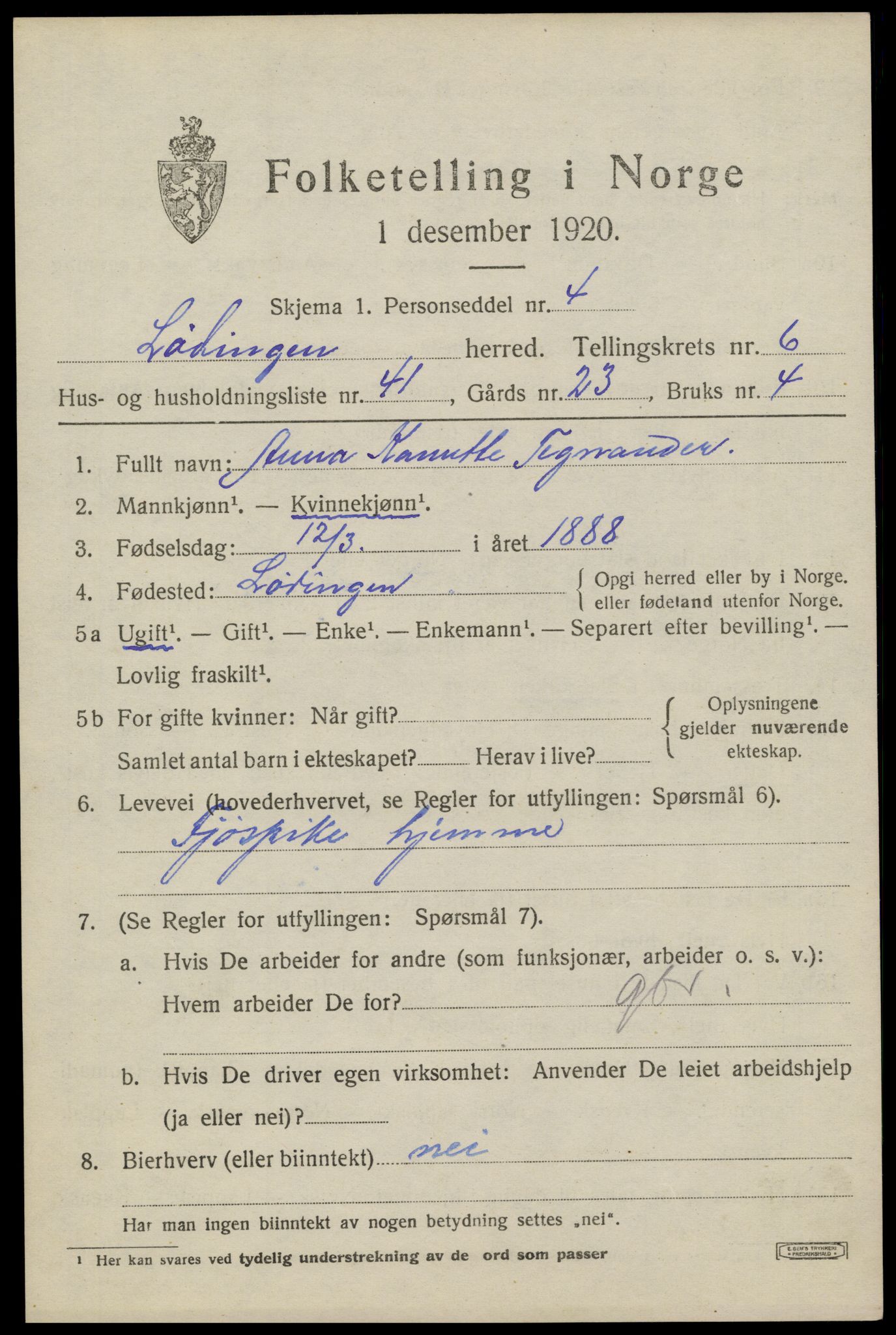SAT, Folketelling 1920 for 1851 Lødingen herred, 1920, s. 4013