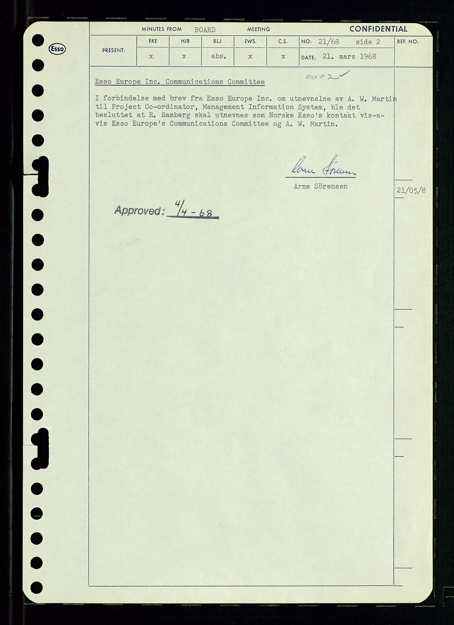 Pa 0982 - Esso Norge A/S, AV/SAST-A-100448/A/Aa/L0002/0004: Den administrerende direksjon Board minutes (styrereferater) / Den administrerende direksjon Board minutes (styrereferater), 1968, s. 37