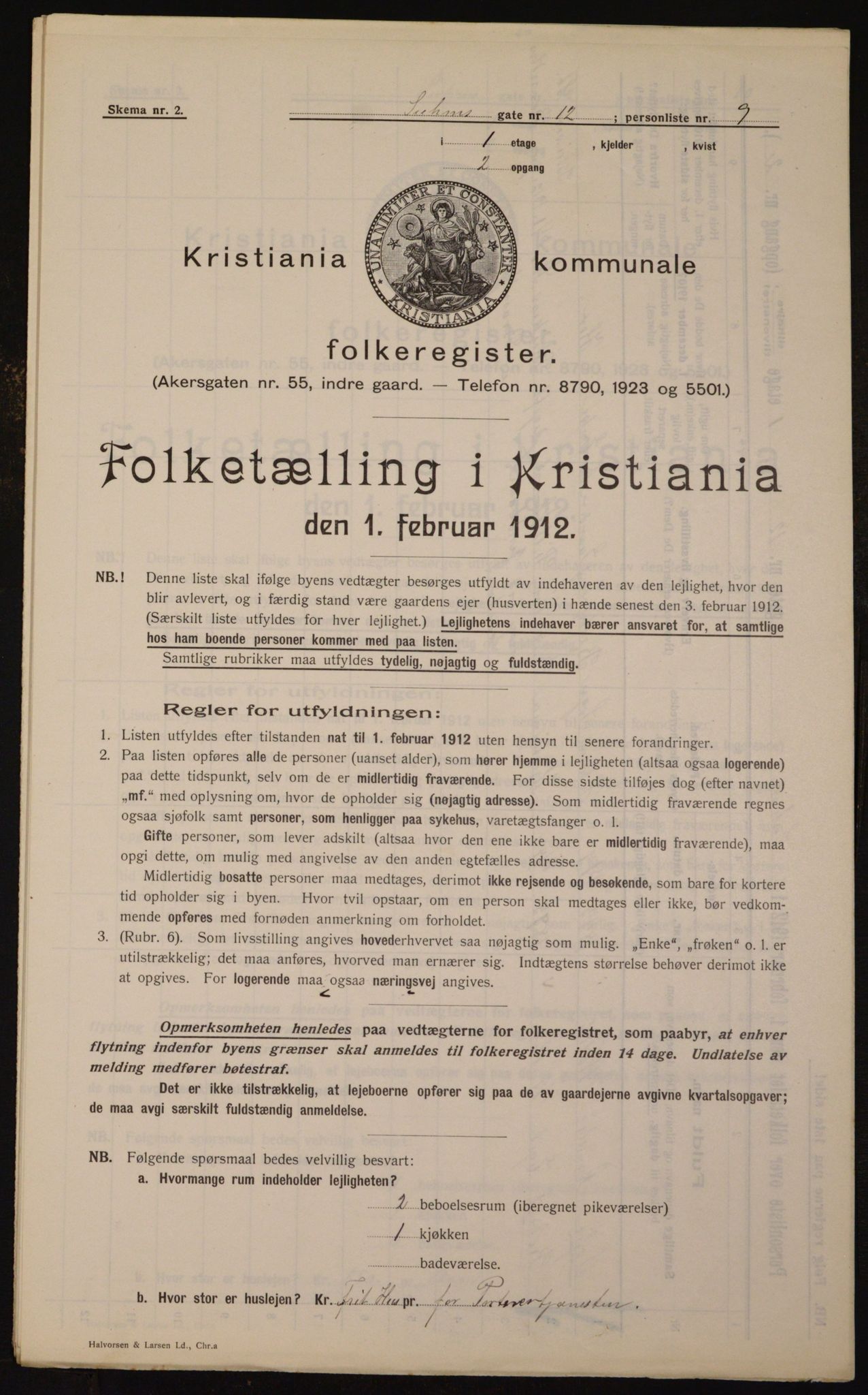 OBA, Kommunal folketelling 1.2.1912 for Kristiania, 1912, s. 104636