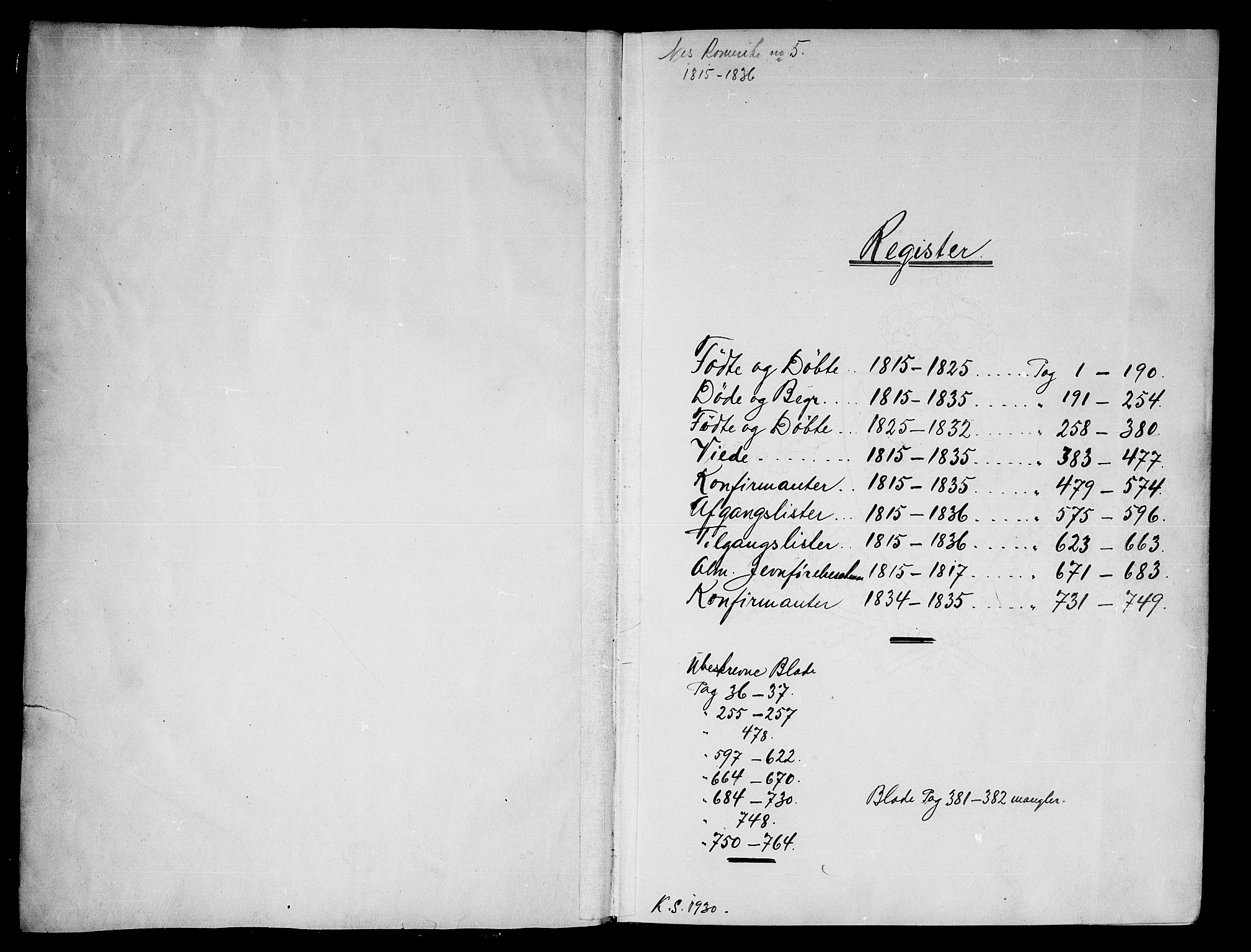Nes prestekontor Kirkebøker, SAO/A-10410/G/Ga/L0001: Klokkerbok nr. I 1, 1815-1835