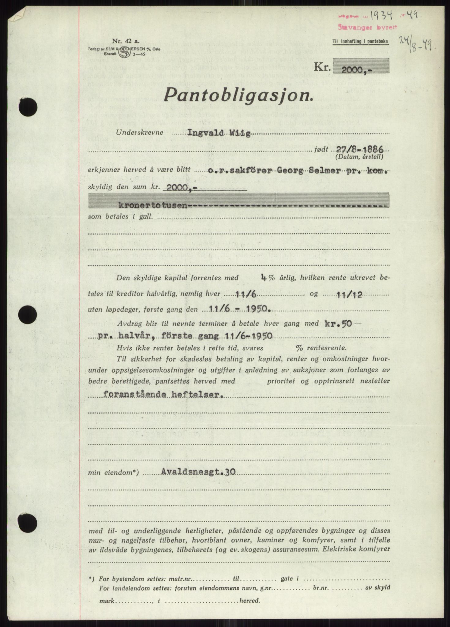 Stavanger byrett, SAST/A-100455/002/G/Gb/L0032: Pantebok, 1947-1950, Dagboknr: 1934/1949