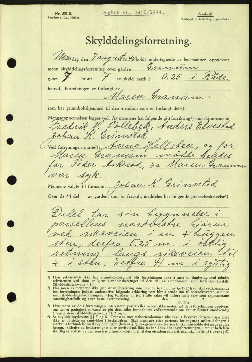 Moss sorenskriveri, SAO/A-10168: Pantebok nr. A13, 1944-1945, Dagboknr: 1456/1944