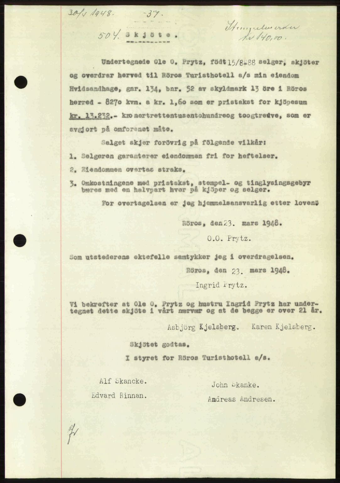 Gauldal sorenskriveri, SAT/A-0014/1/2/2C: Pantebok nr. A5, 1947-1948, Dagboknr: 504/1948