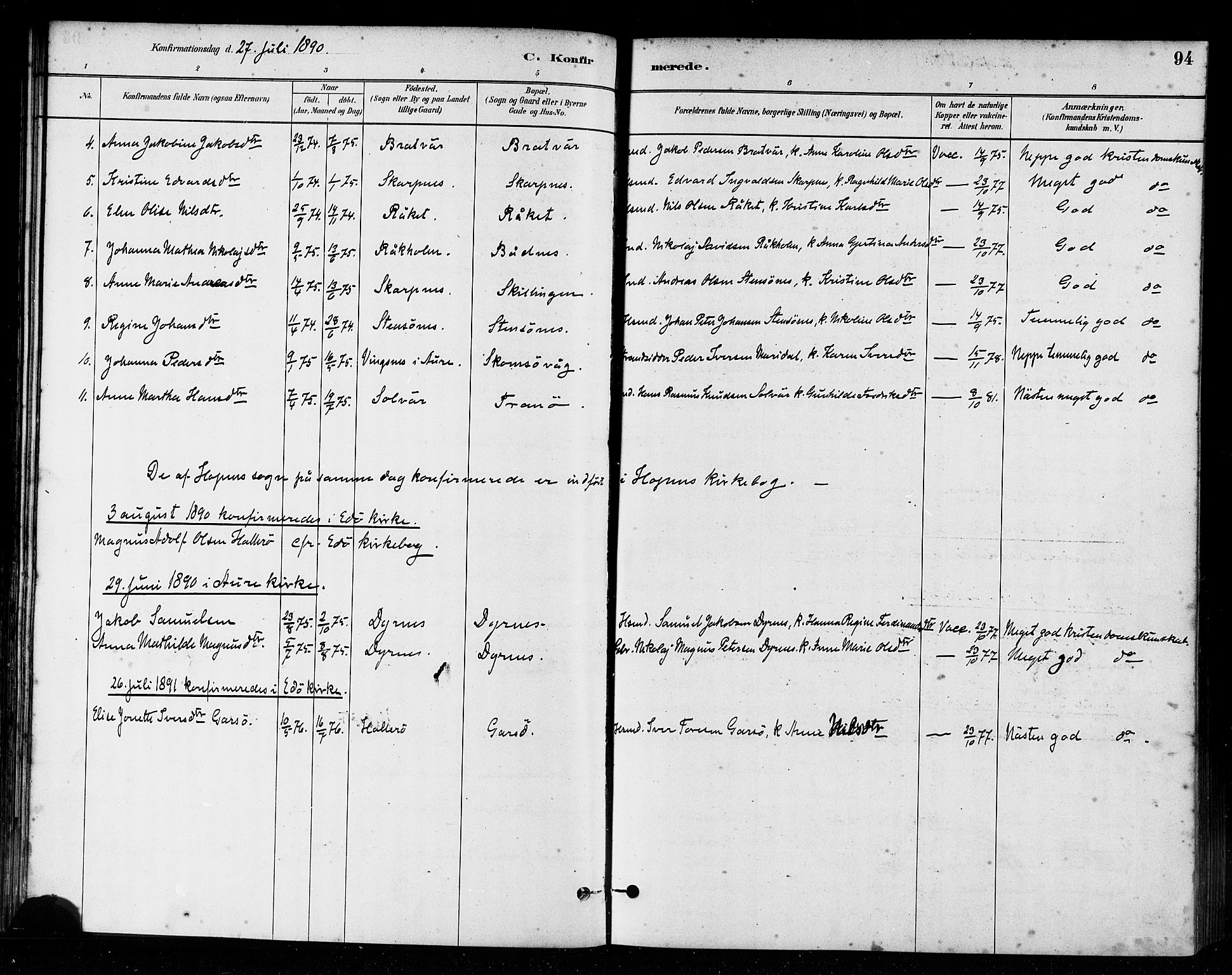 Ministerialprotokoller, klokkerbøker og fødselsregistre - Møre og Romsdal, SAT/A-1454/582/L0947: Ministerialbok nr. 582A01, 1880-1900, s. 94