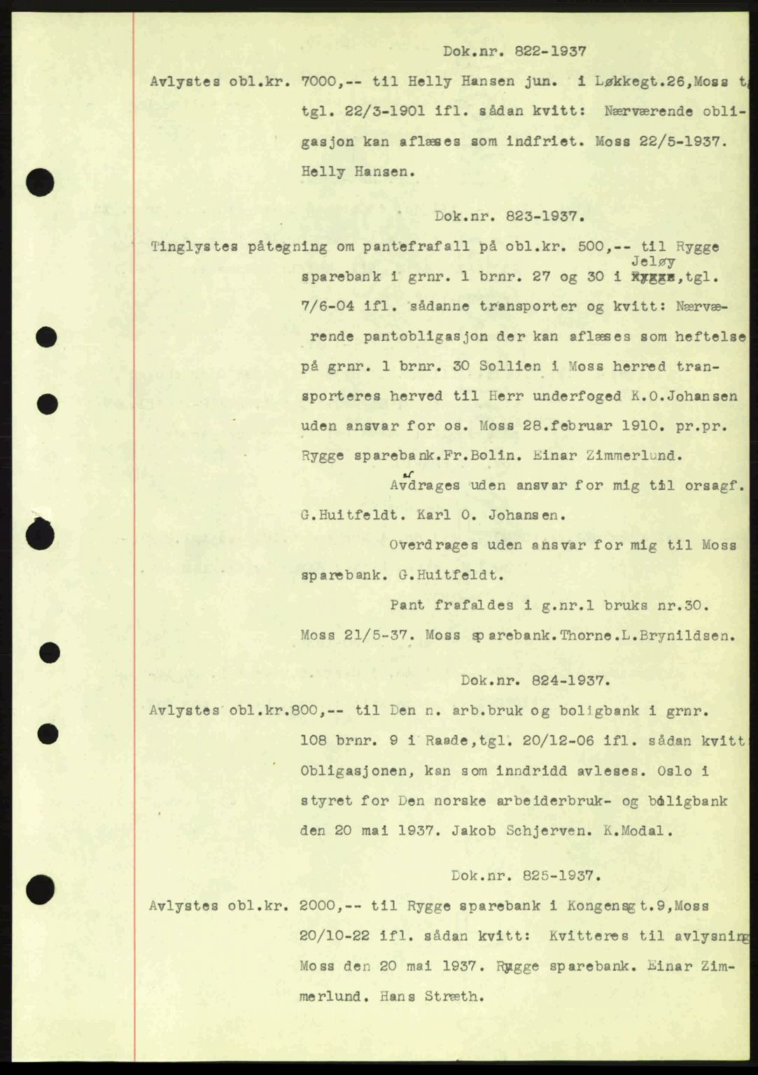 Moss sorenskriveri, SAO/A-10168: Pantebok nr. B3, 1937-1937, Dagboknr: 822/1937
