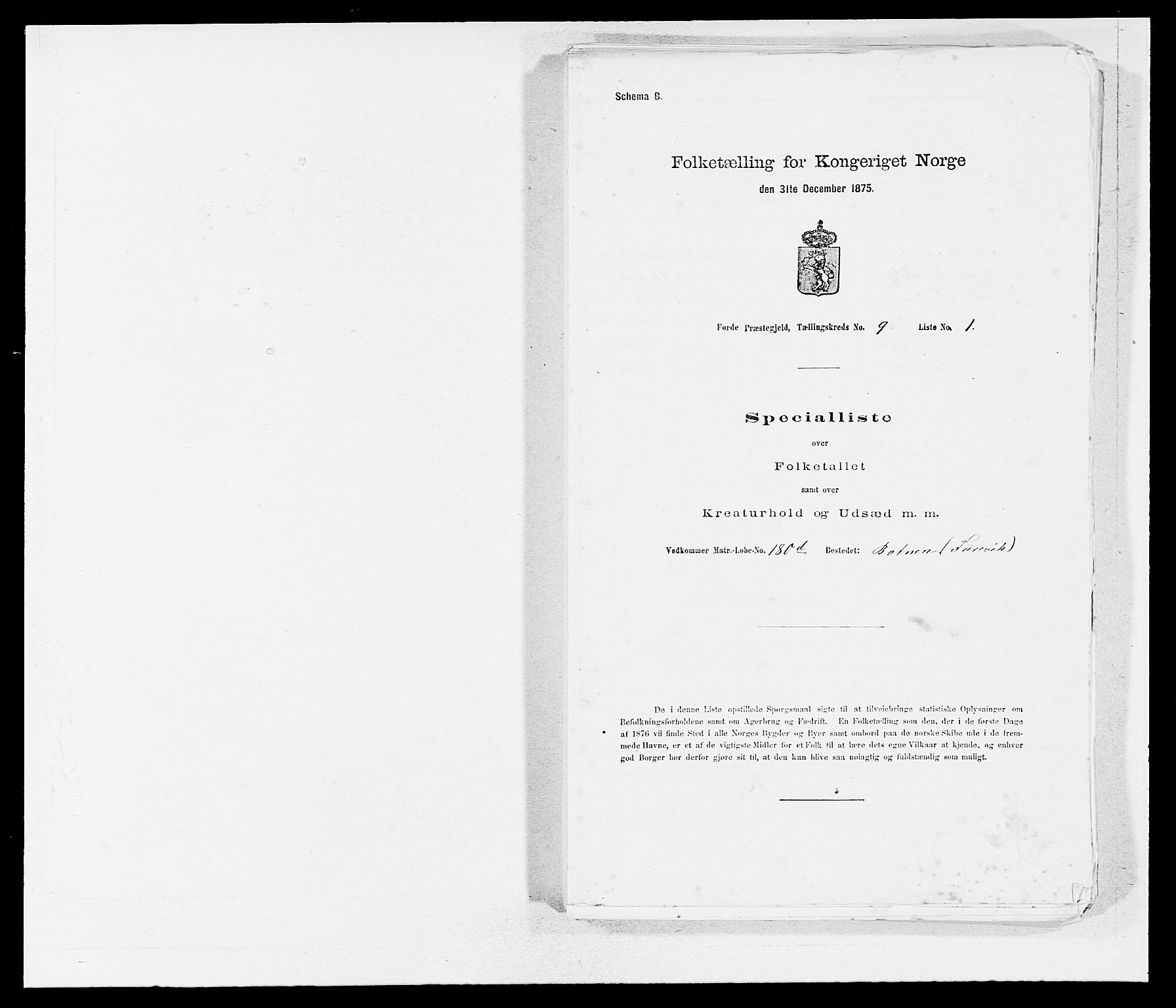 SAB, Folketelling 1875 for 1432P Førde prestegjeld, 1875, s. 1005