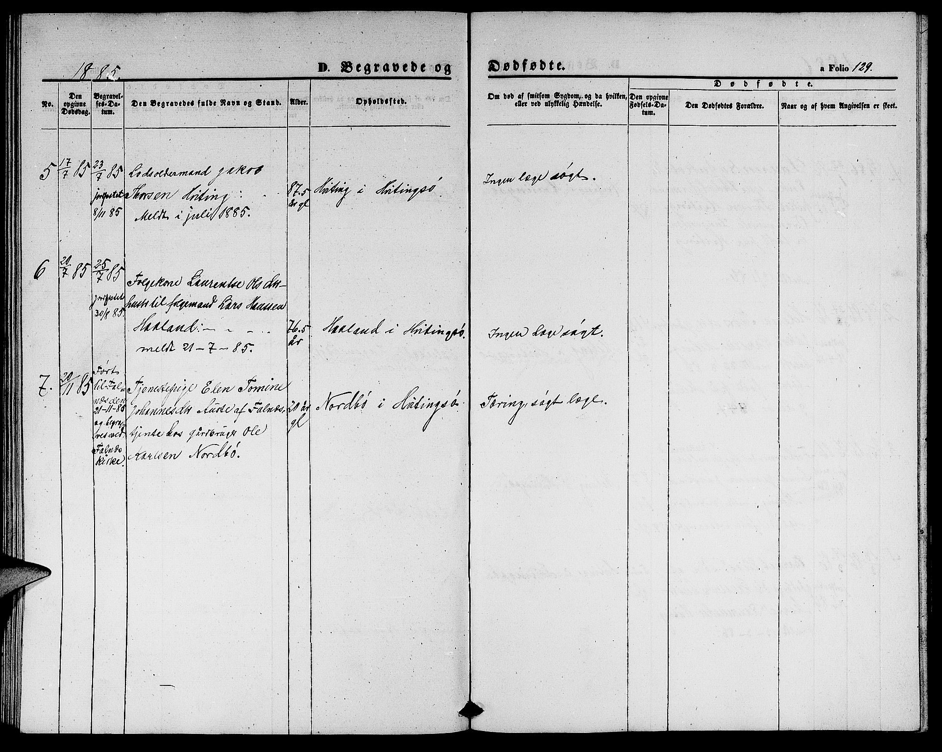 Rennesøy sokneprestkontor, AV/SAST-A -101827/H/Ha/Hab/L0003: Klokkerbok nr. B 3, 1855-1888, s. 129