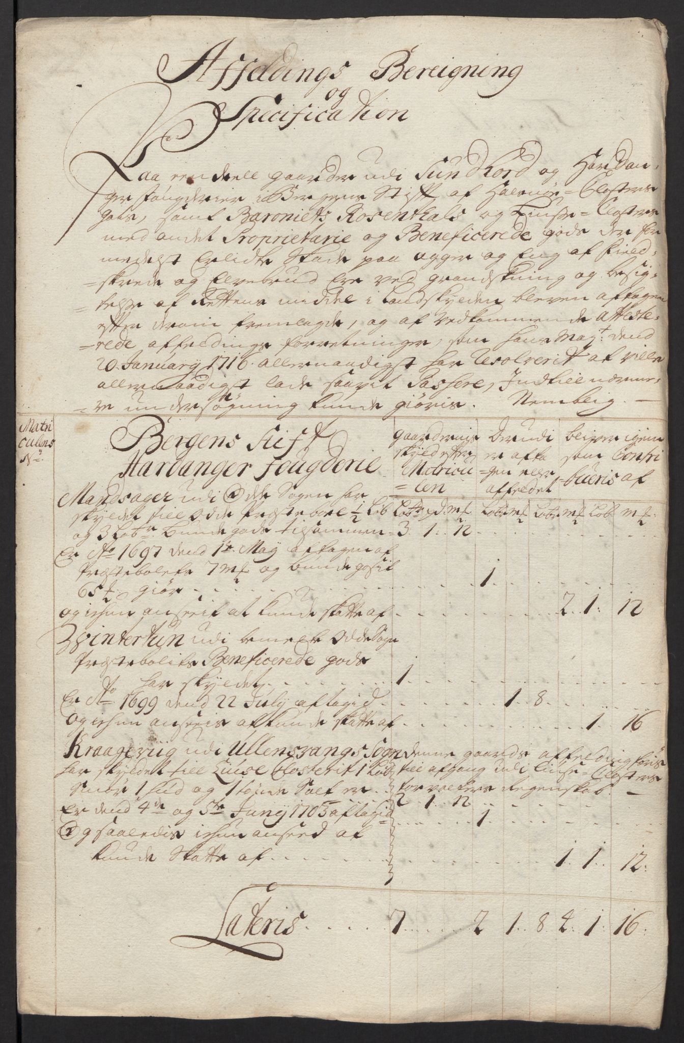 Rentekammeret inntil 1814, Reviderte regnskaper, Fogderegnskap, AV/RA-EA-4092/R48/L2992: Fogderegnskap Sunnhordland og Hardanger, 1716, s. 253