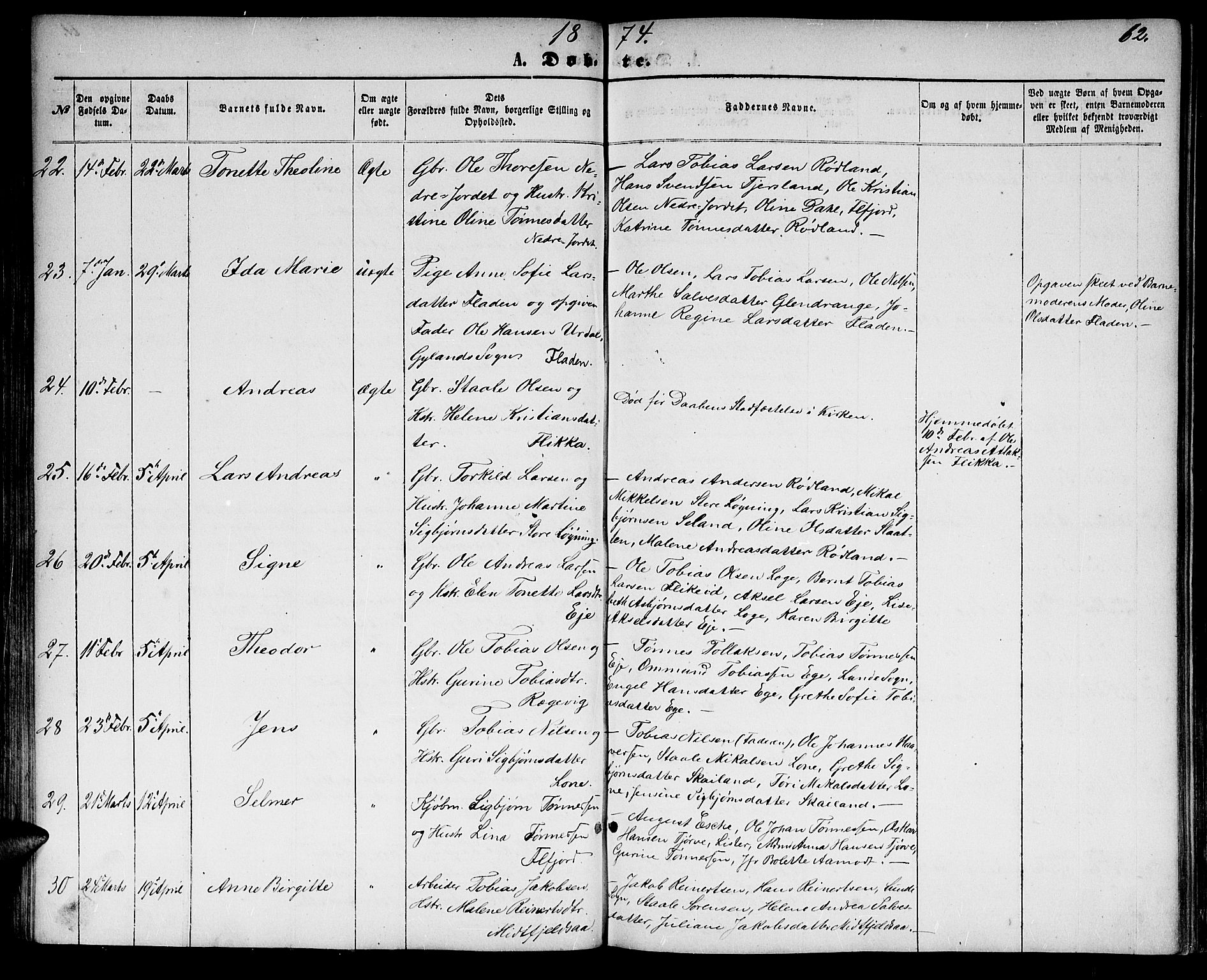 Flekkefjord sokneprestkontor, AV/SAK-1111-0012/F/Fb/Fbc/L0006: Klokkerbok nr. B 6, 1866-1879, s. 62