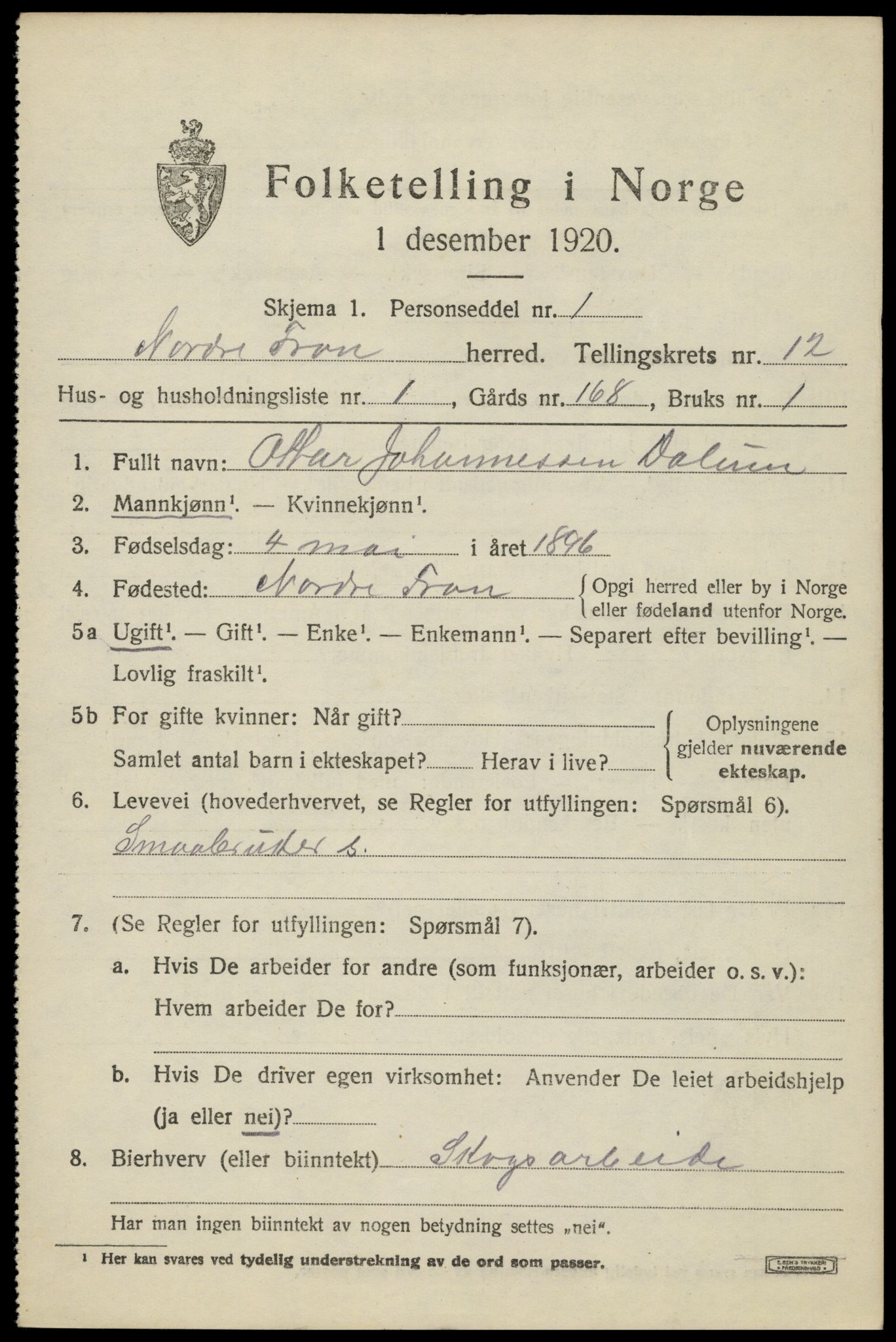 SAH, Folketelling 1920 for 0518 Nord-Fron herred, 1920, s. 9858