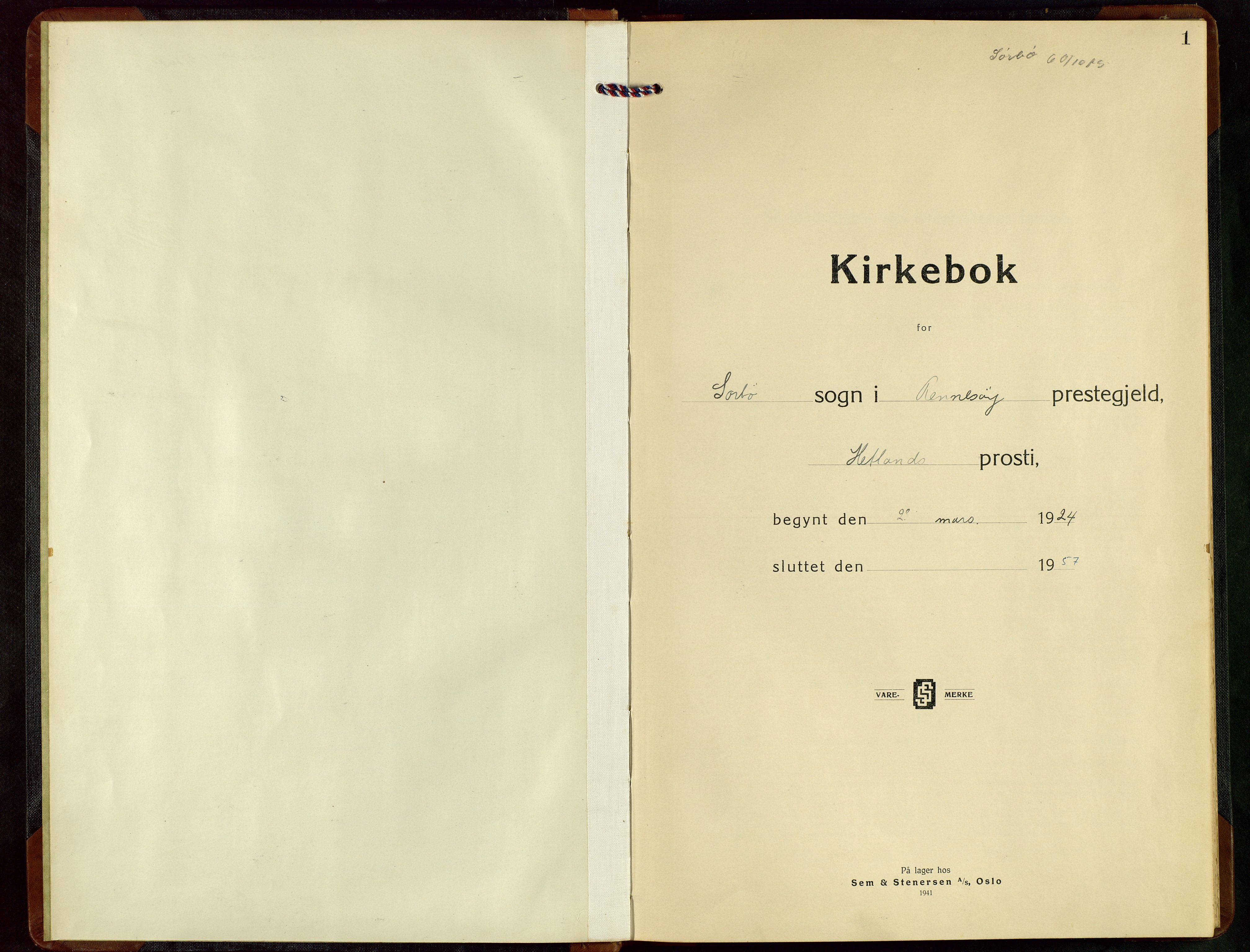 Rennesøy sokneprestkontor, AV/SAST-A -101827/H/Ha/Hab/L0015: Klokkerbok nr. B 14, 1924-1957, s. 1