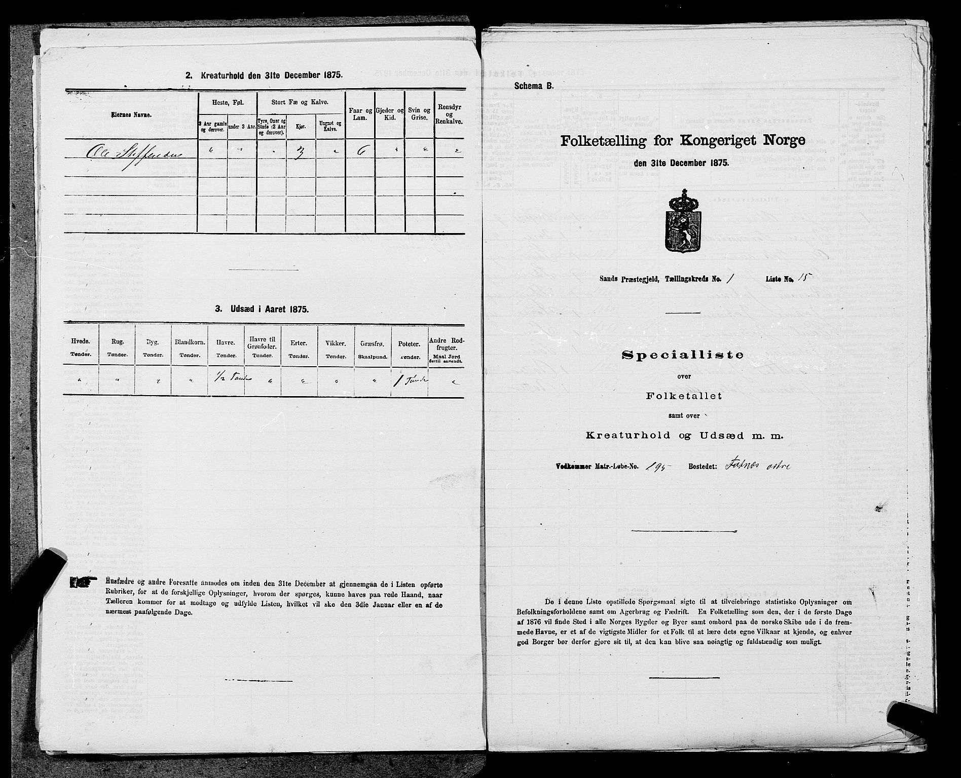 SAST, Folketelling 1875 for 1136P Sand prestegjeld, 1875, s. 70