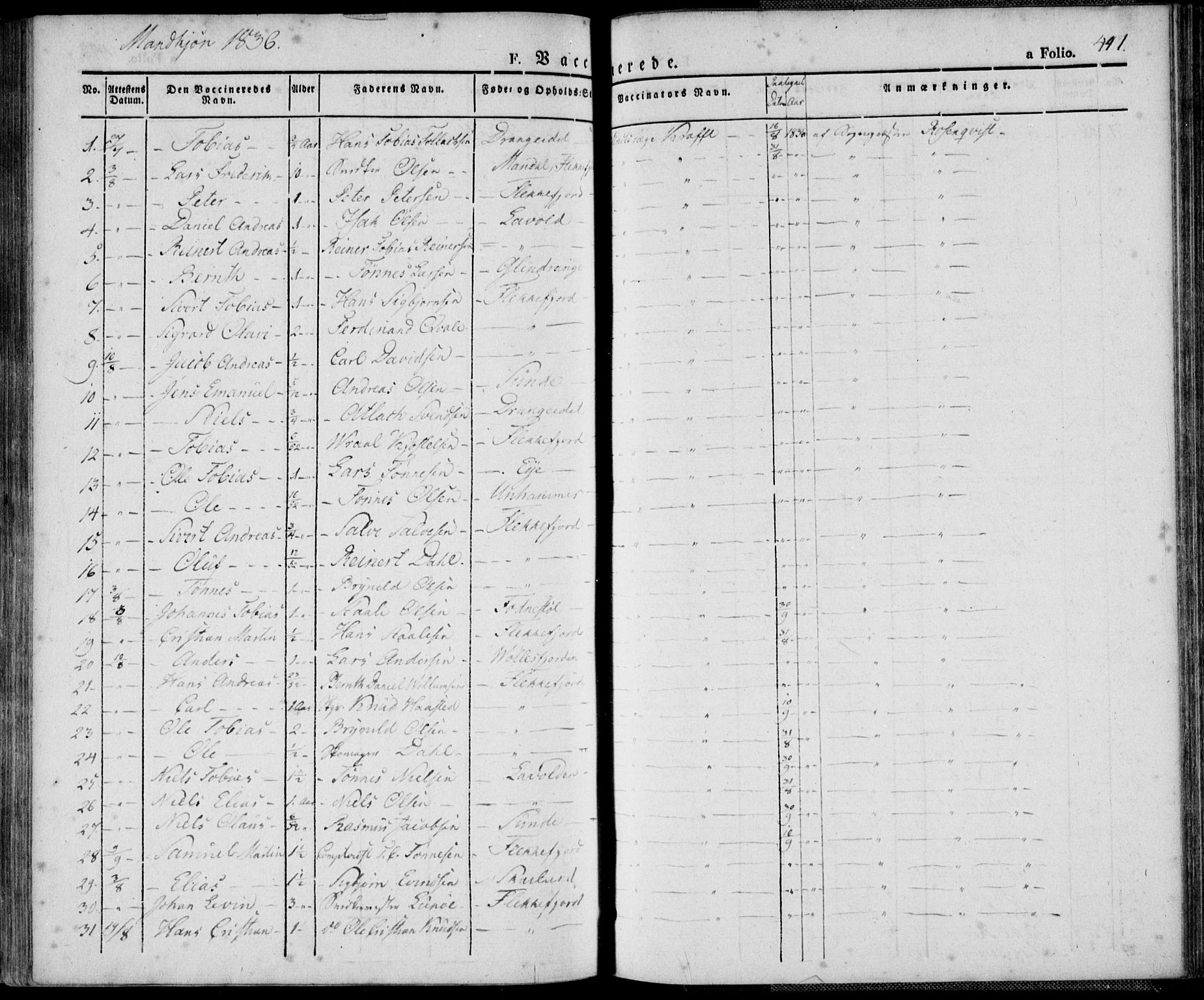 Flekkefjord sokneprestkontor, SAK/1111-0012/F/Fa/Fac/L0003: Ministerialbok nr. A 3, 1826-1841, s. 441