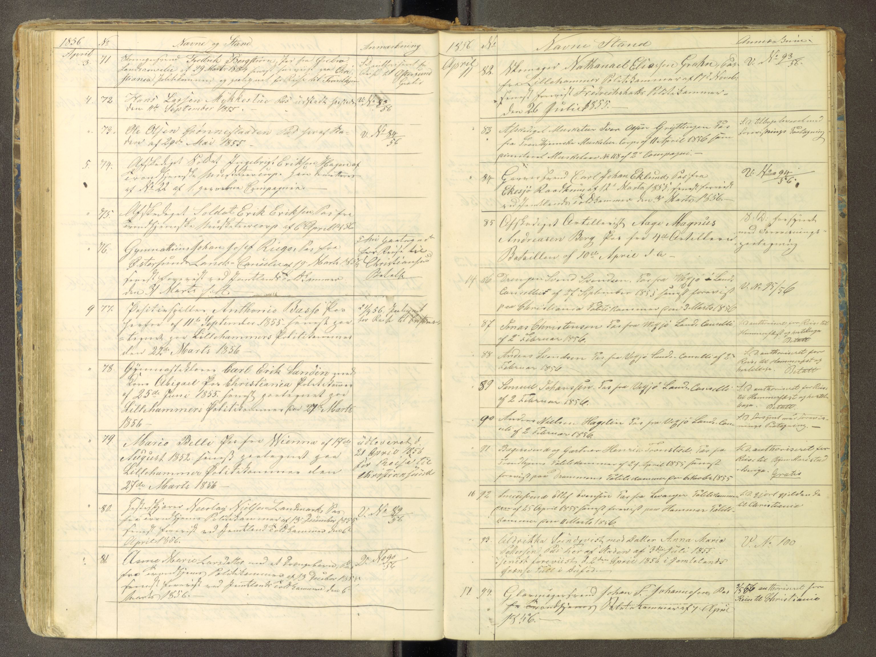 Trondheim politikammer, AV/SAT-A-1887/1/30/L0010: Passprotokoll. Utstedte pass 1850-1855. Innleverte pass 1850-1860, 1850-1860