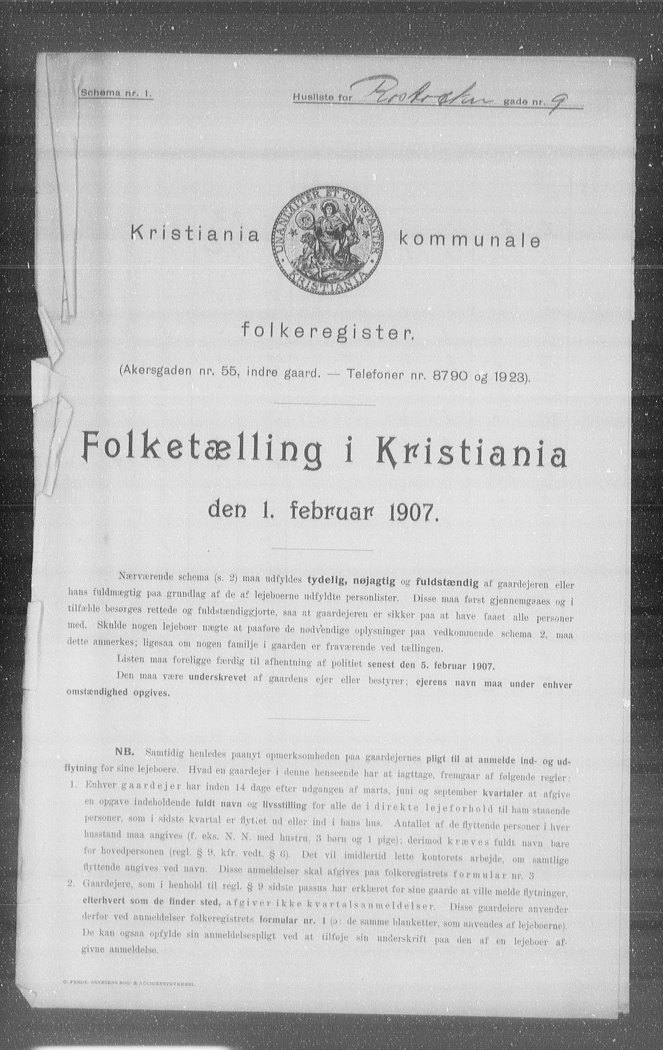 OBA, Kommunal folketelling 1.2.1907 for Kristiania kjøpstad, 1907, s. 43175