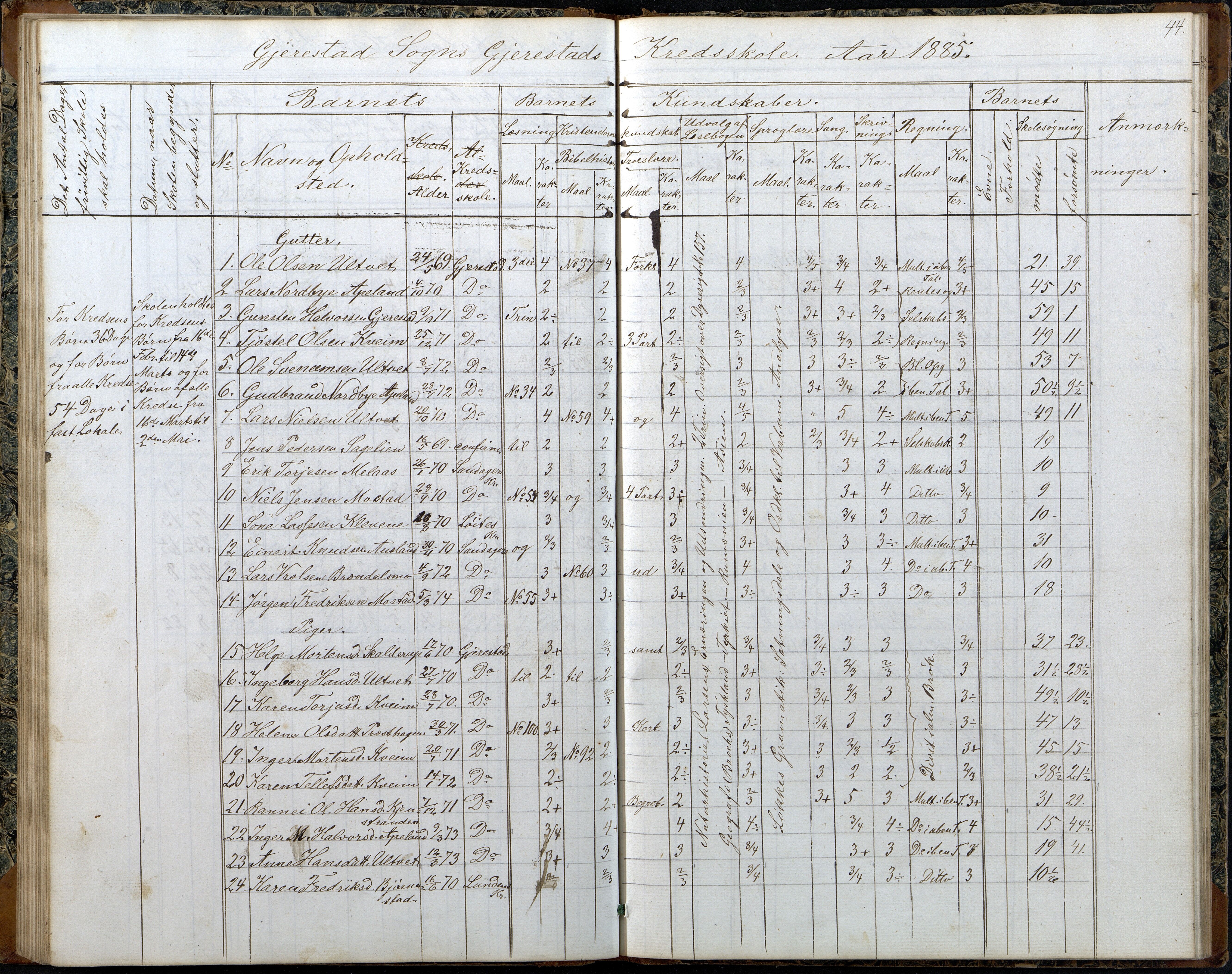 Gjerstad Kommune, Gjerstad Skole, AAKS/KA0911-550a/F02/L0006: Skoleprotokoll, 1863-1891, s. 44