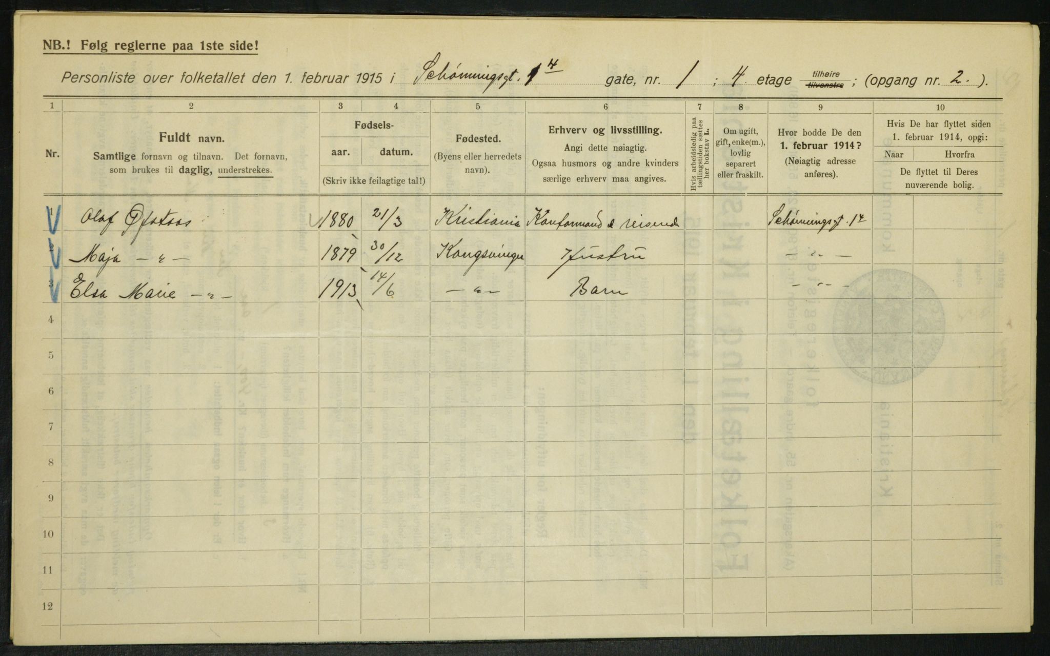 OBA, Kommunal folketelling 1.2.1915 for Kristiania, 1915, s. 93070