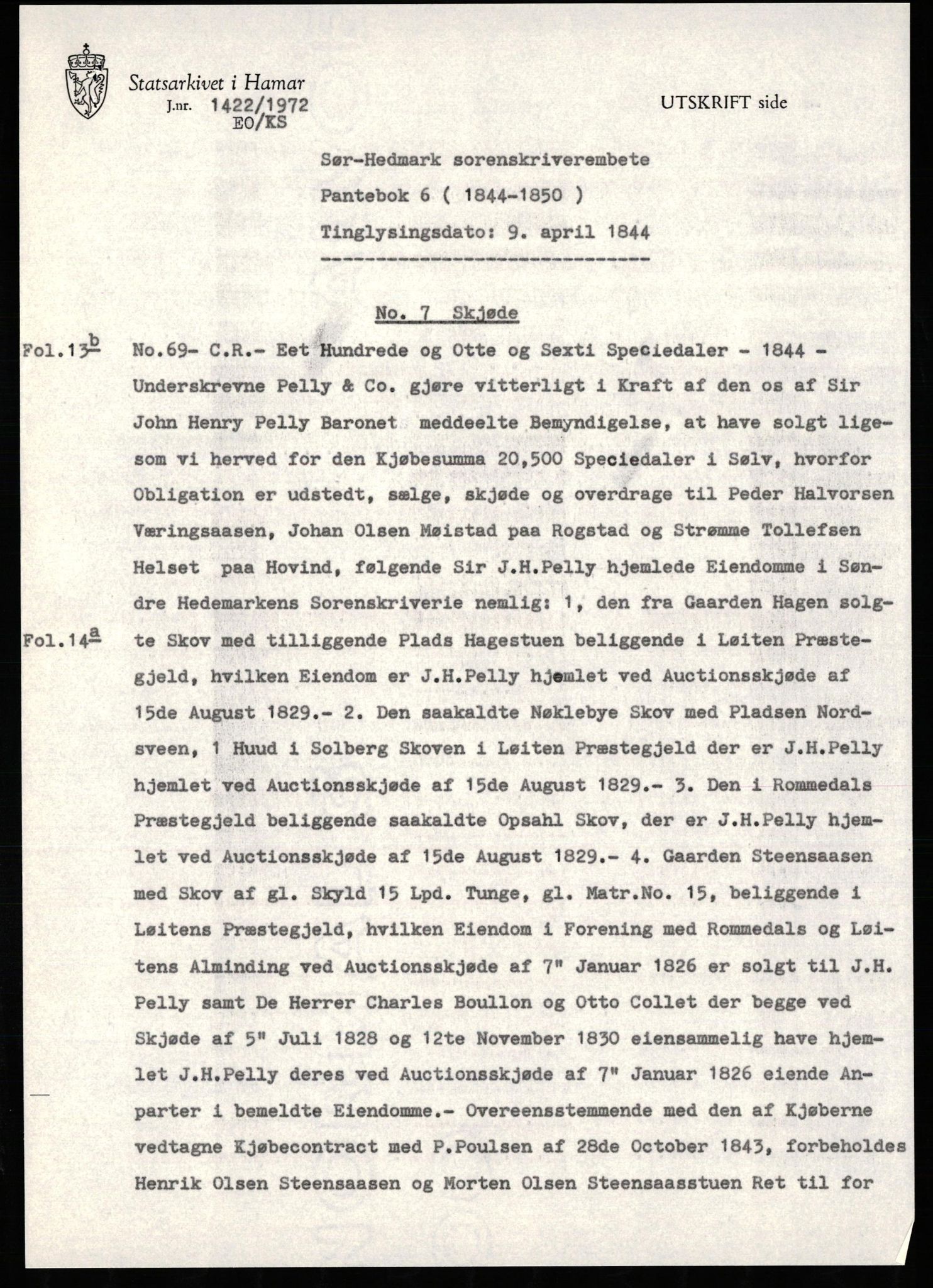 Avskriftssamlingen ved Statsarkivet i Hamar, AV/SAH-AVSKRIFT-001/H/Hl/Hla/Hlaa/L0007: Pantebok for Sør-Hedmark, 1850-1856