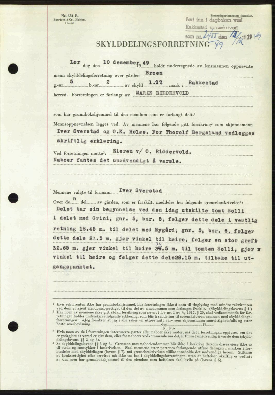 Rakkestad sorenskriveri, SAO/A-10686/G/Gb/Gba/Gbab/L0019: Pantebok nr. A19, 1949-1950, Dagboknr: 2455/1949