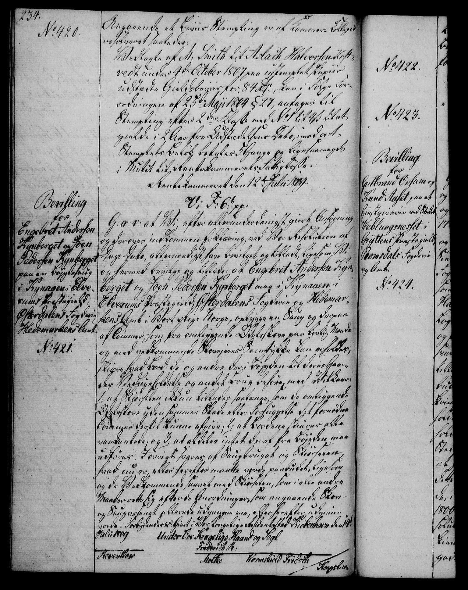 Rentekammeret, Kammerkanselliet, RA/EA-3111/G/Gg/Gga/L0019: Norsk ekspedisjonsprotokoll med register (merket RK 53.19), 1807-1810, s. 234
