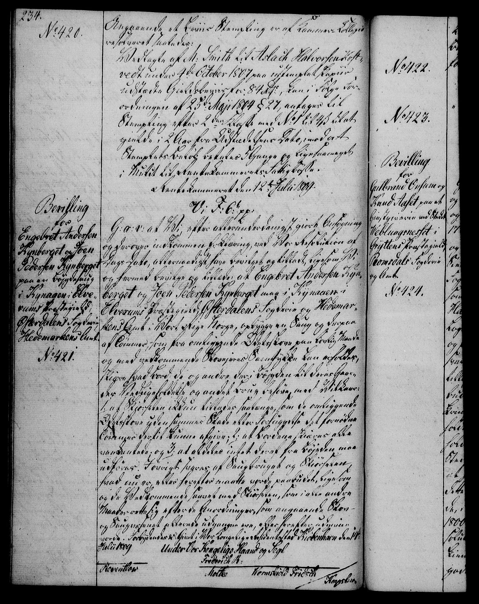 Rentekammeret, Kammerkanselliet, AV/RA-EA-3111/G/Gg/Gga/L0019: Norsk ekspedisjonsprotokoll med register (merket RK 53.19), 1807-1810, s. 234