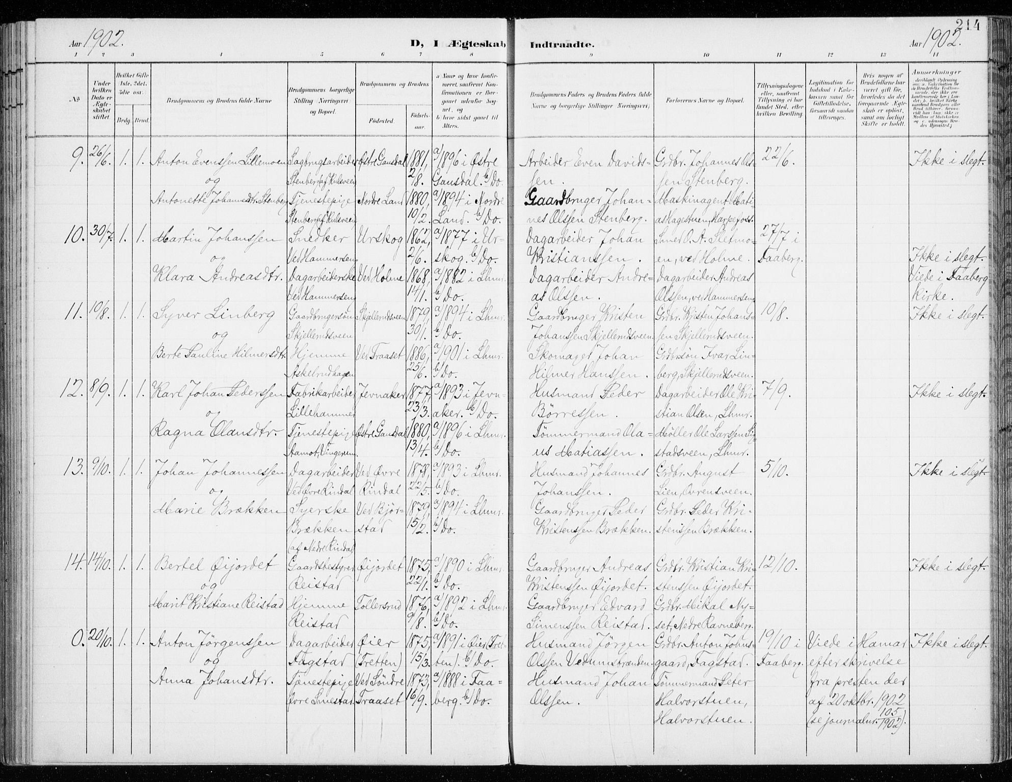 Fåberg prestekontor, AV/SAH-PREST-086/H/Ha/Haa/L0011: Ministerialbok nr. 11, 1899-1913, s. 214