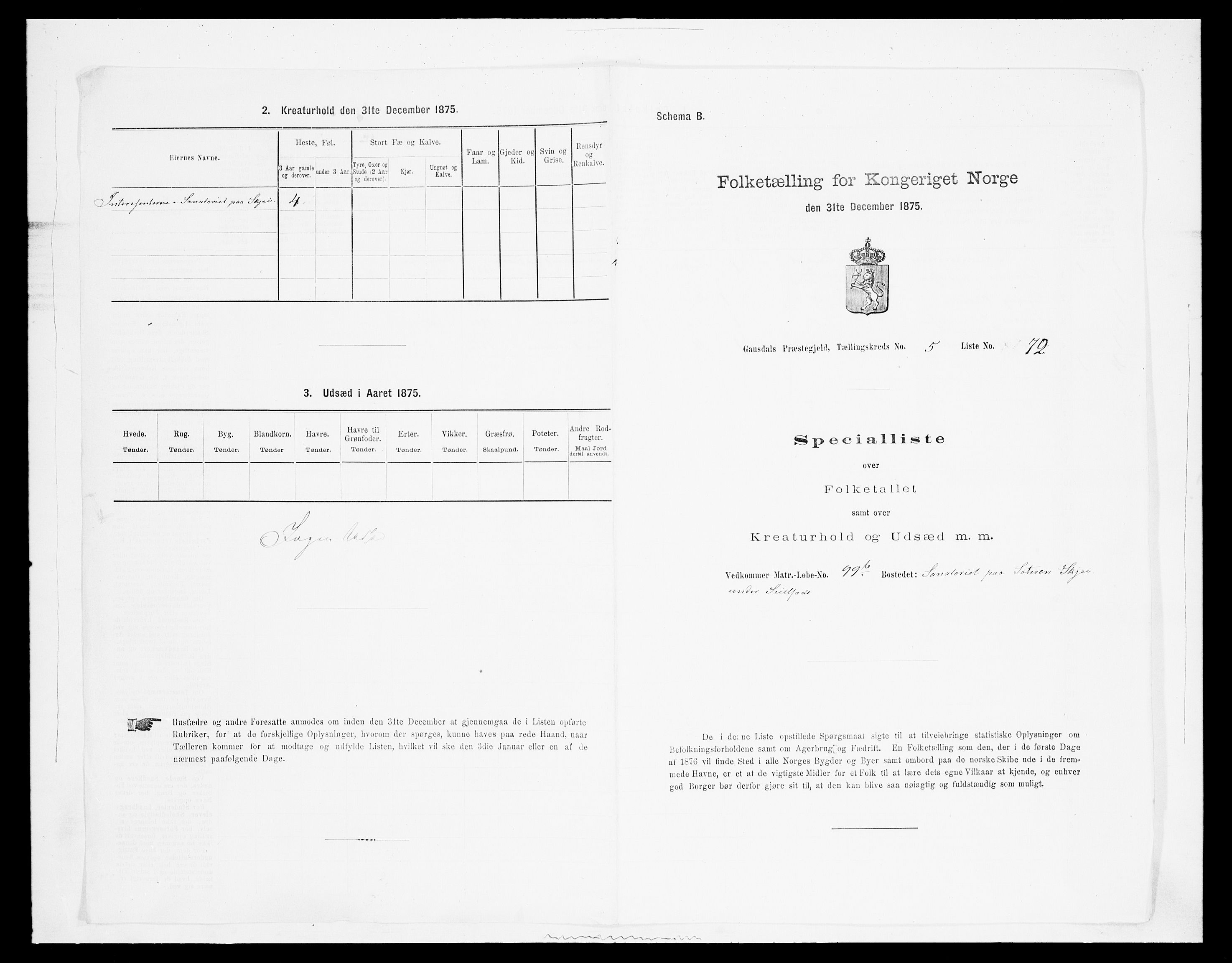 SAH, Folketelling 1875 for 0522P Gausdal prestegjeld, 1875, s. 1022