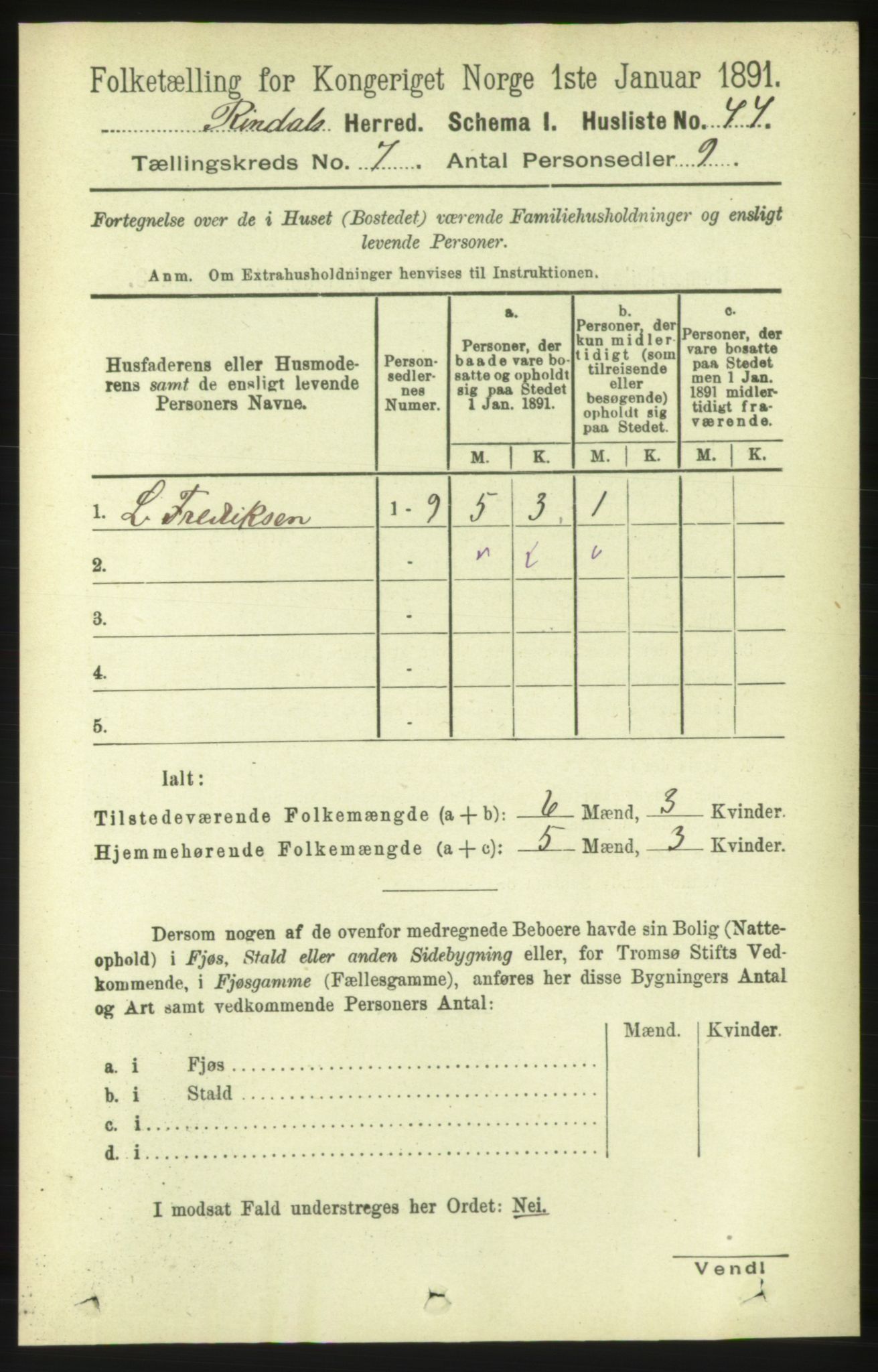 RA, Folketelling 1891 for 1567 Rindal herred, 1891, s. 2007