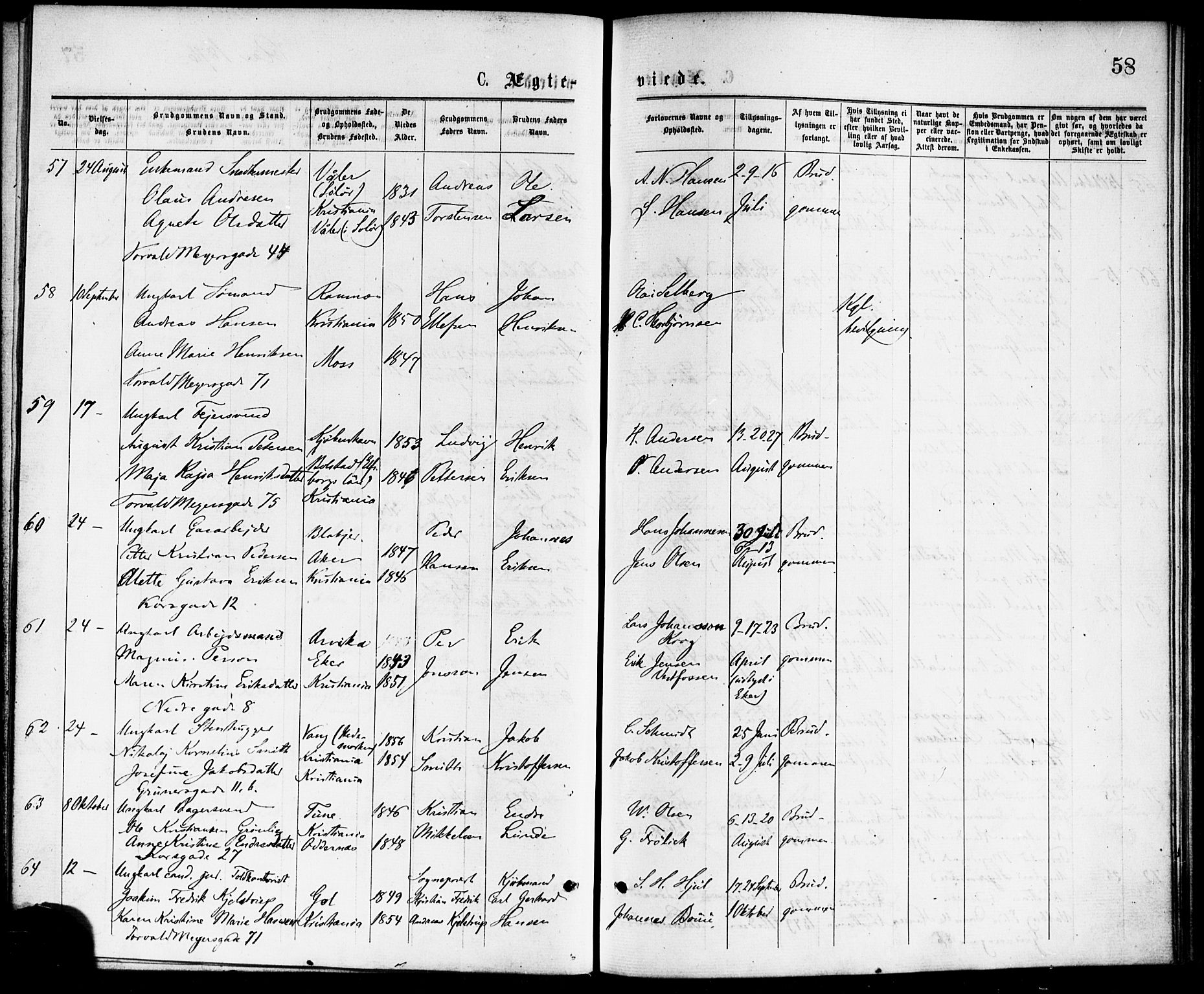 Paulus prestekontor Kirkebøker, AV/SAO-A-10871/F/Fa/L0002: Ministerialbok nr. 2, 1875-1878, s. 58