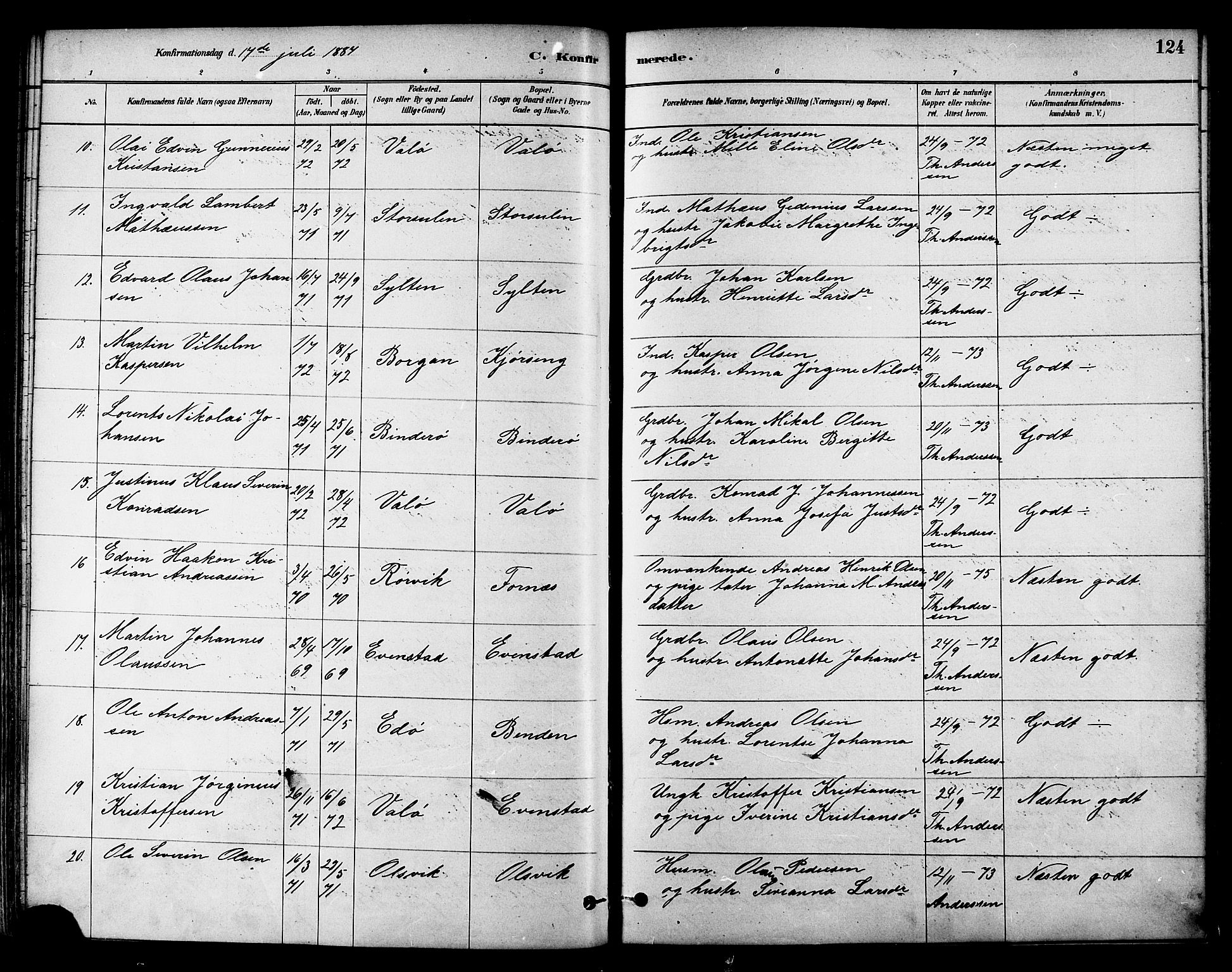 Ministerialprotokoller, klokkerbøker og fødselsregistre - Nord-Trøndelag, SAT/A-1458/786/L0686: Ministerialbok nr. 786A02, 1880-1887, s. 124