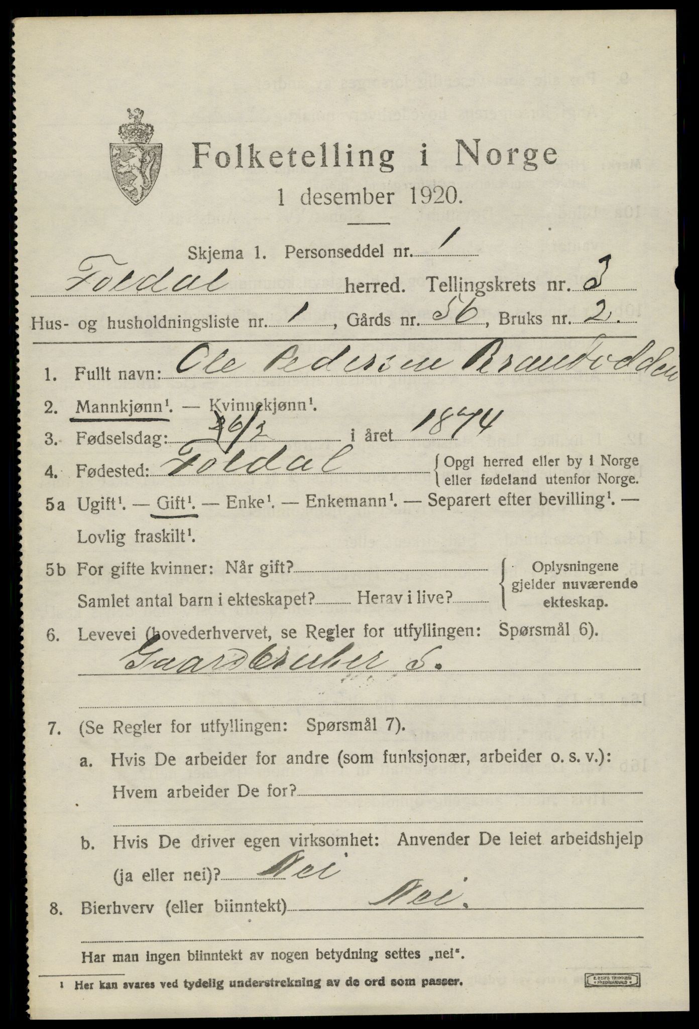 SAH, Folketelling 1920 for 0439 Folldal herred, 1920, s. 1447