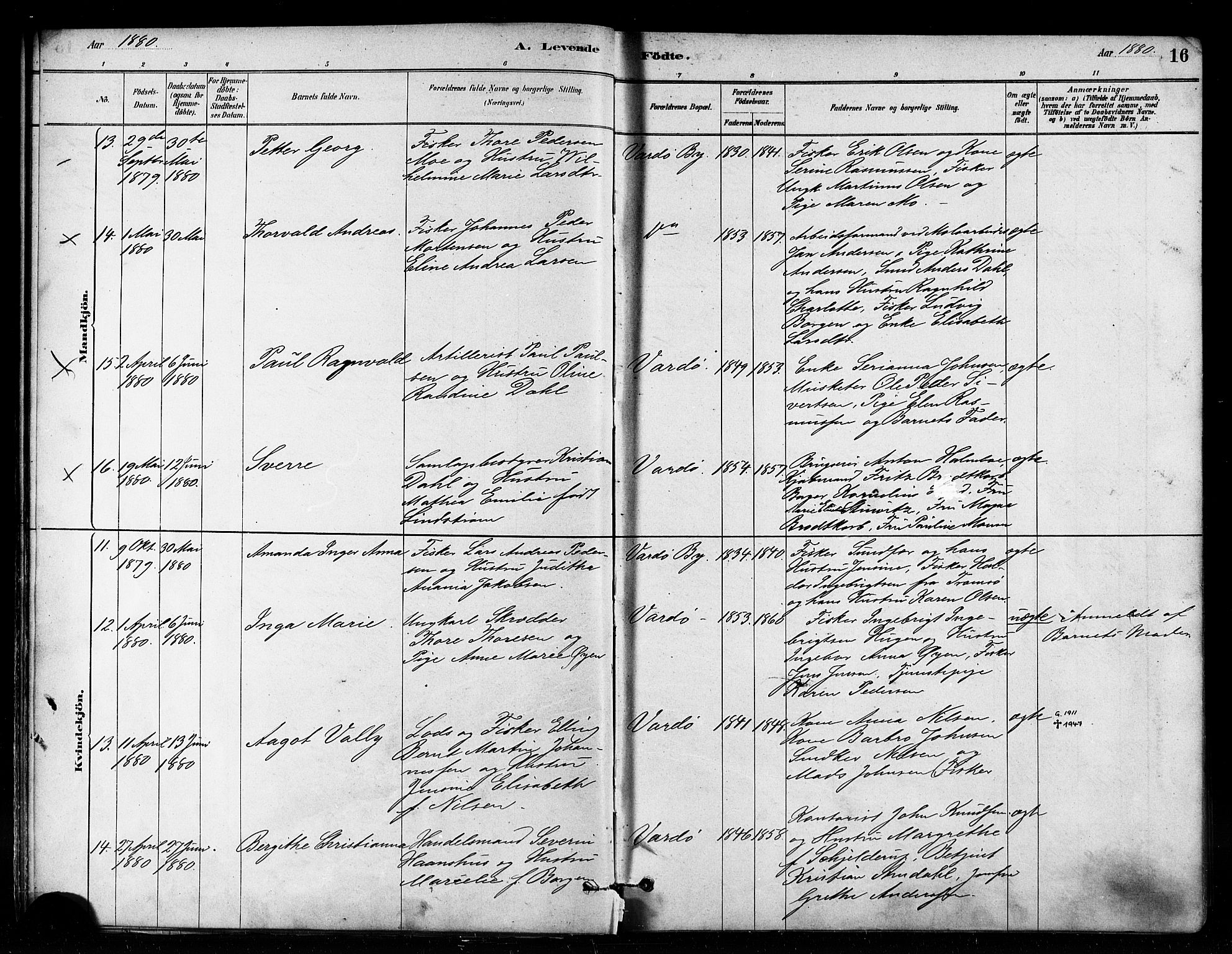 Vardø sokneprestkontor, AV/SATØ-S-1332/H/Ha/L0006kirke: Ministerialbok nr. 6, 1879-1886, s. 16