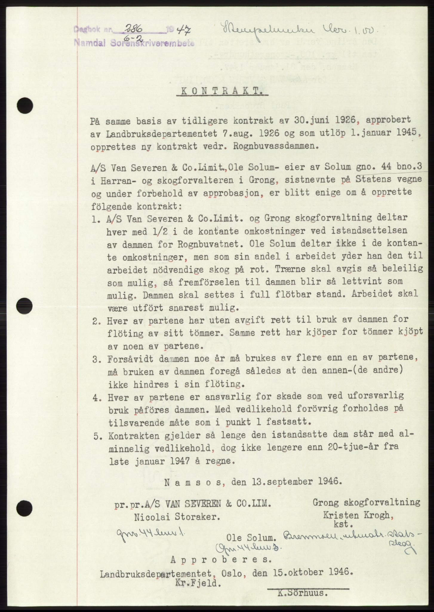 Namdal sorenskriveri, SAT/A-4133/1/2/2C: Pantebok nr. -, 1946-1947, Dagboknr: 286/1947