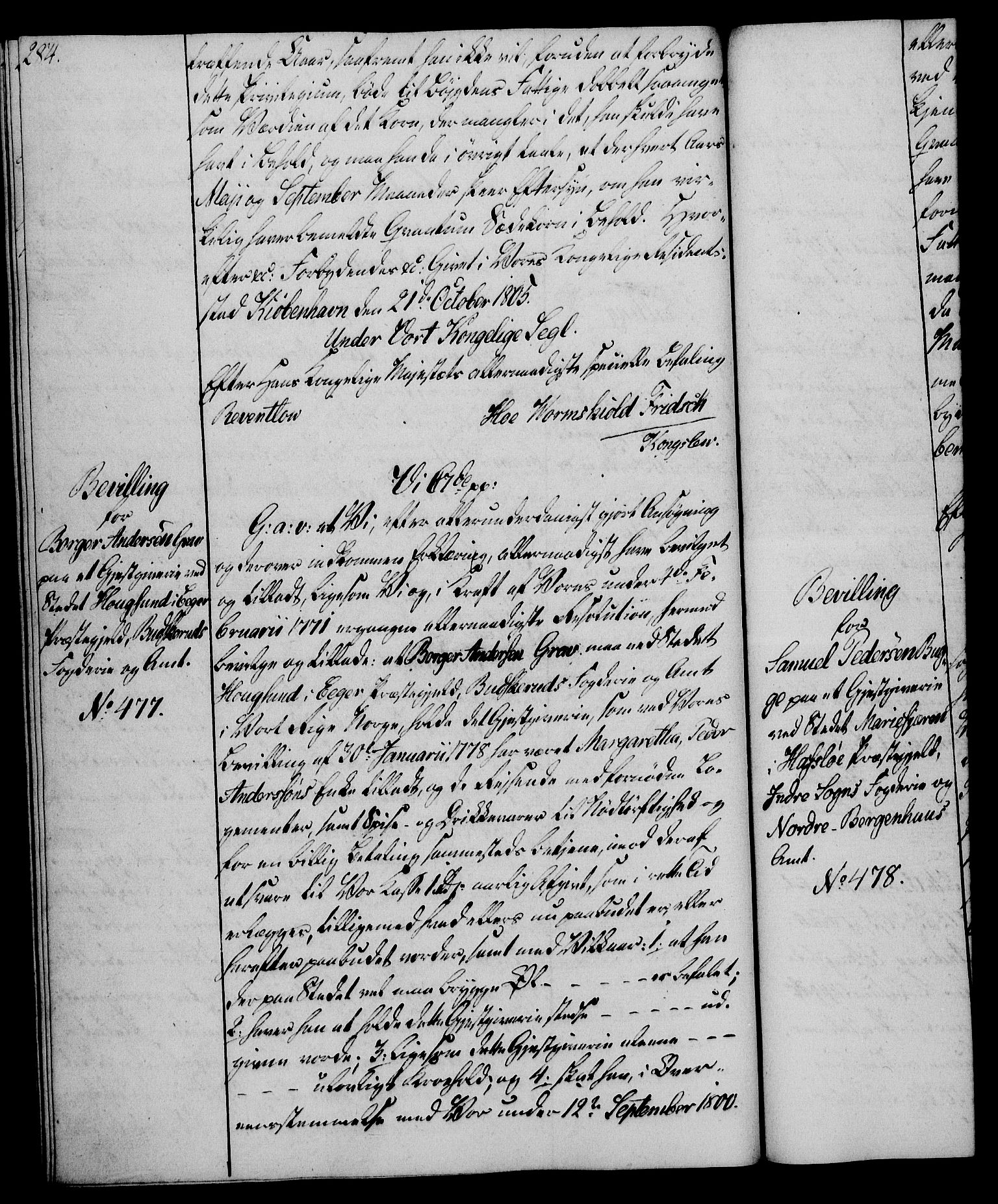 Rentekammeret, Kammerkanselliet, AV/RA-EA-3111/G/Gg/Gga/L0018: Norsk ekspedisjonsprotokoll med register (merket RK 53.18), 1804-1806, s. 284