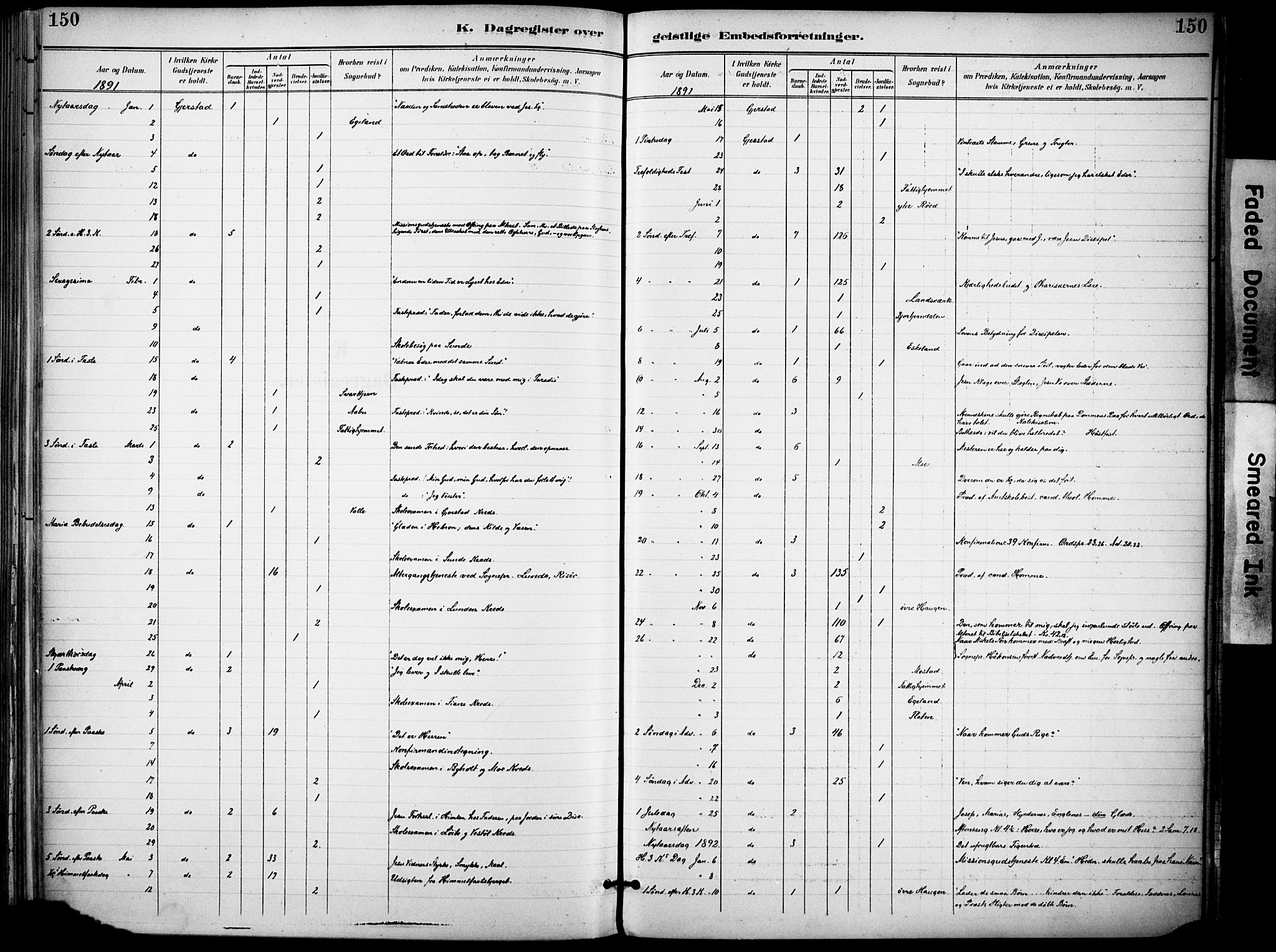 Gjerstad sokneprestkontor, SAK/1111-0014/F/Fa/Faa/L0010: Ministerialbok nr. A 10, 1891-1902, s. 150