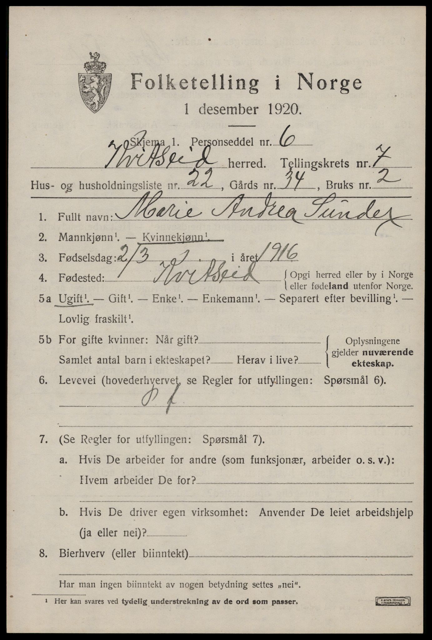 SAKO, Folketelling 1920 for 0829 Kviteseid herred, 1920, s. 3715