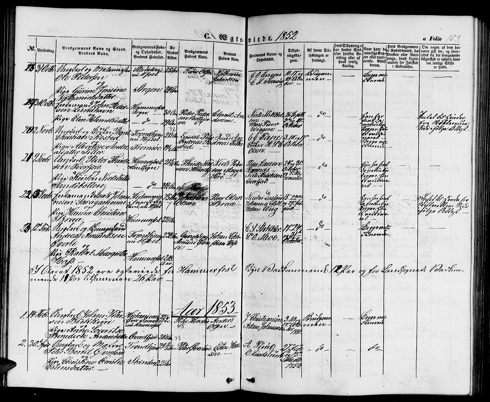 Hammerfest sokneprestkontor, SATØ/S-1347/H/Hb/L0002.klokk: Klokkerbok nr. 2, 1851-1861, s. 153