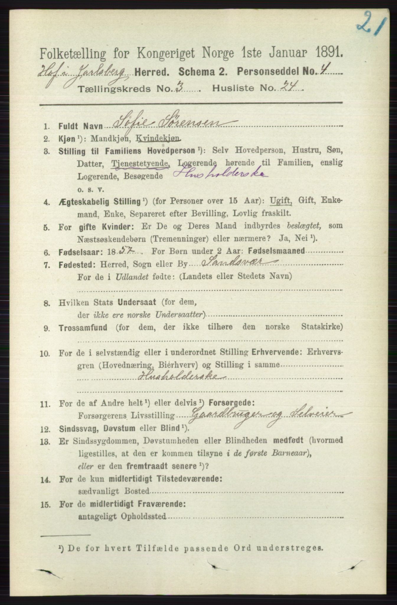 RA, Folketelling 1891 for 0714 Hof herred, 1891, s. 1001