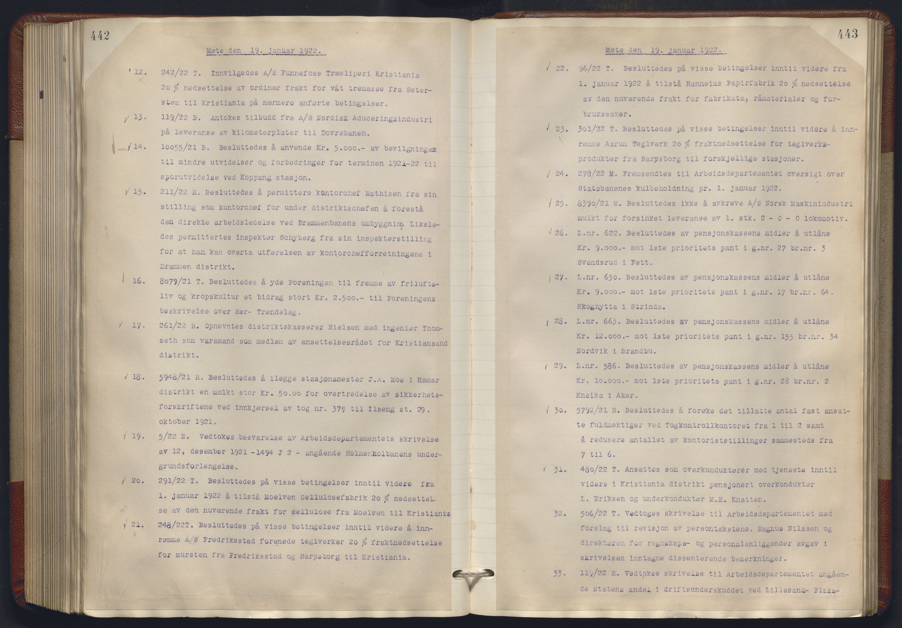 Norges statsbaner, Administrasjons- økonomi- og personalavdelingen, RA/S-3412/A/Aa/L0018: Forhandlingsprotokoll, 1920-1922, s. 442-443