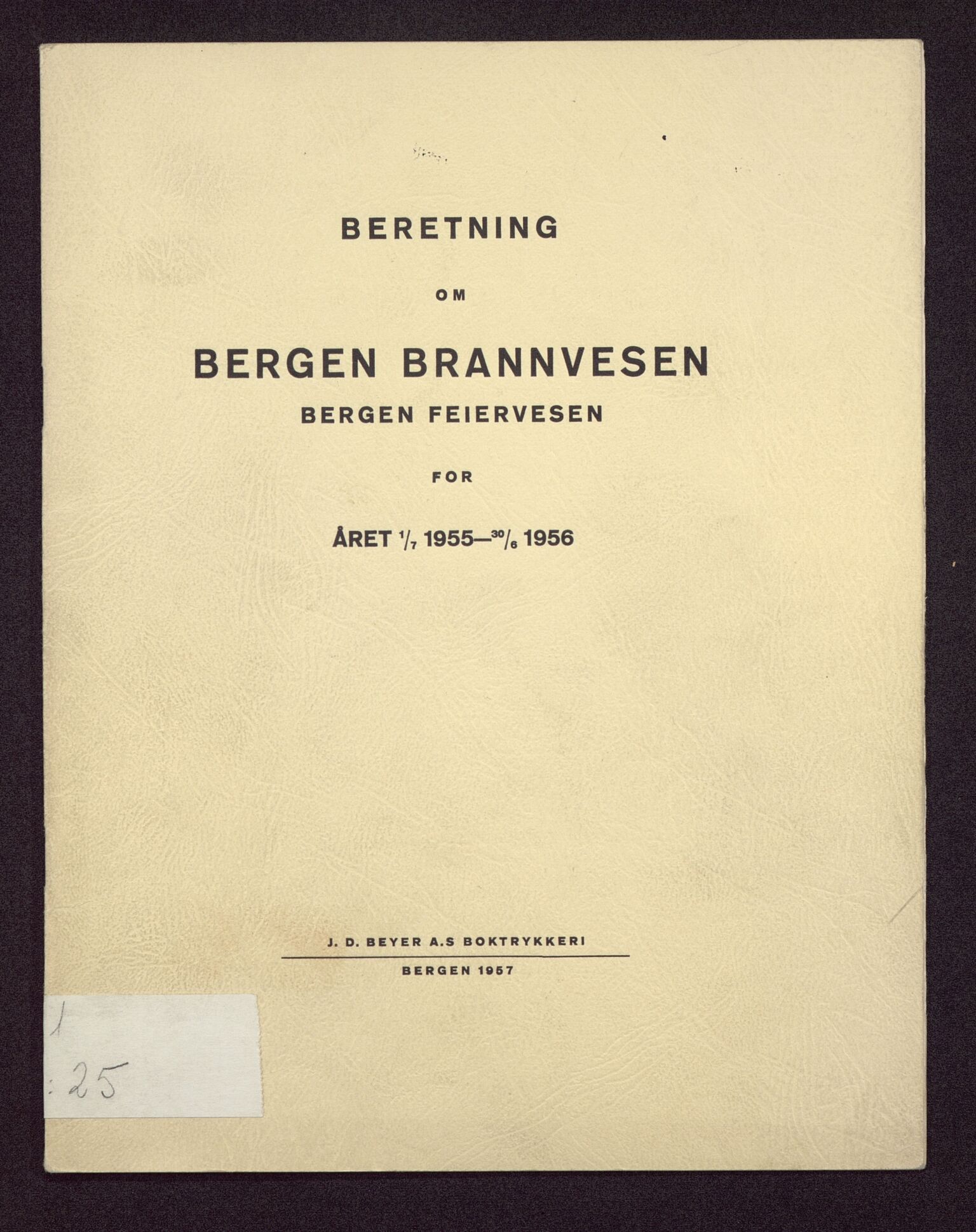 Bergen kommune. Brannvesenet (1863-1971), BBA/A-1181/X/Xa/L0025: Årsberetning, 1955-1956