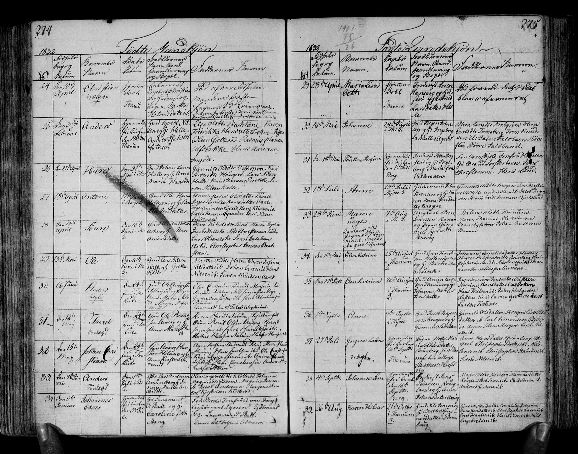 Brunlanes kirkebøker, AV/SAKO-A-342/F/Fa/L0002: Ministerialbok nr. I 2, 1802-1834, s. 274-275