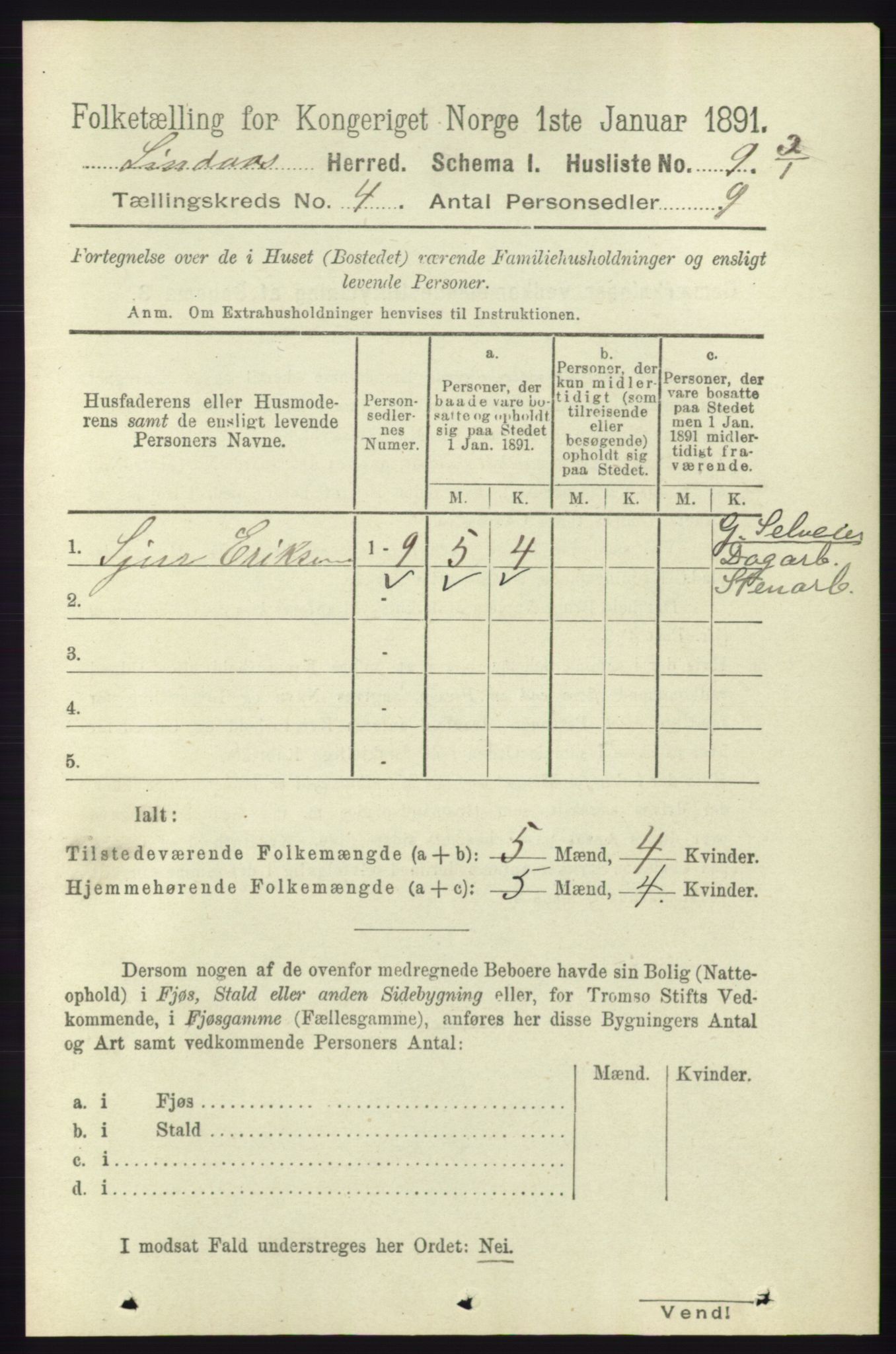 RA, Folketelling 1891 for 1263 Lindås herred, 1891, s. 1099